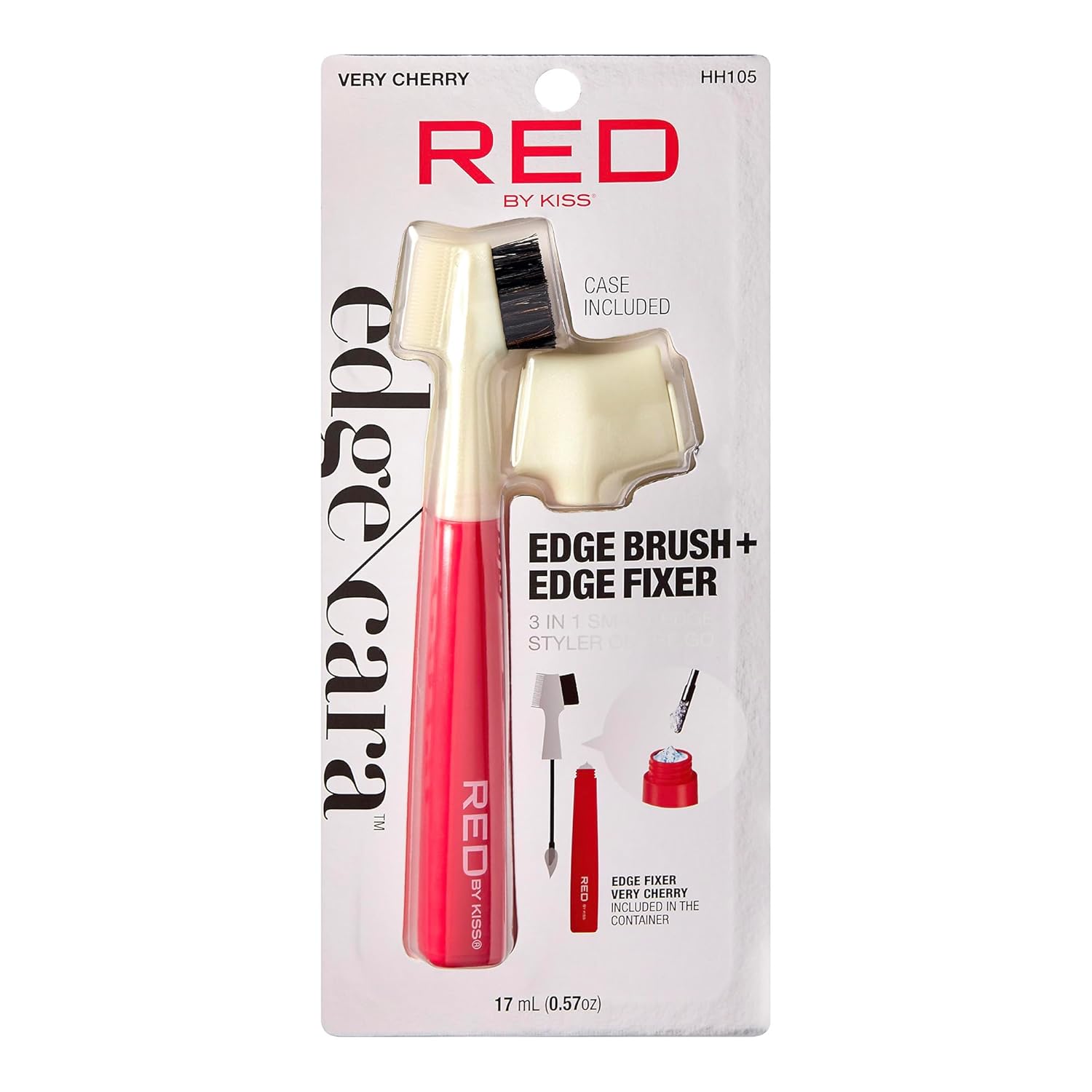 RED by Kiss Cepillo de bordes con gel fijador de bordes 3 en 1, estilizador de control de bordes, cepillo de cerdas de jabalí, bolsillo de larga