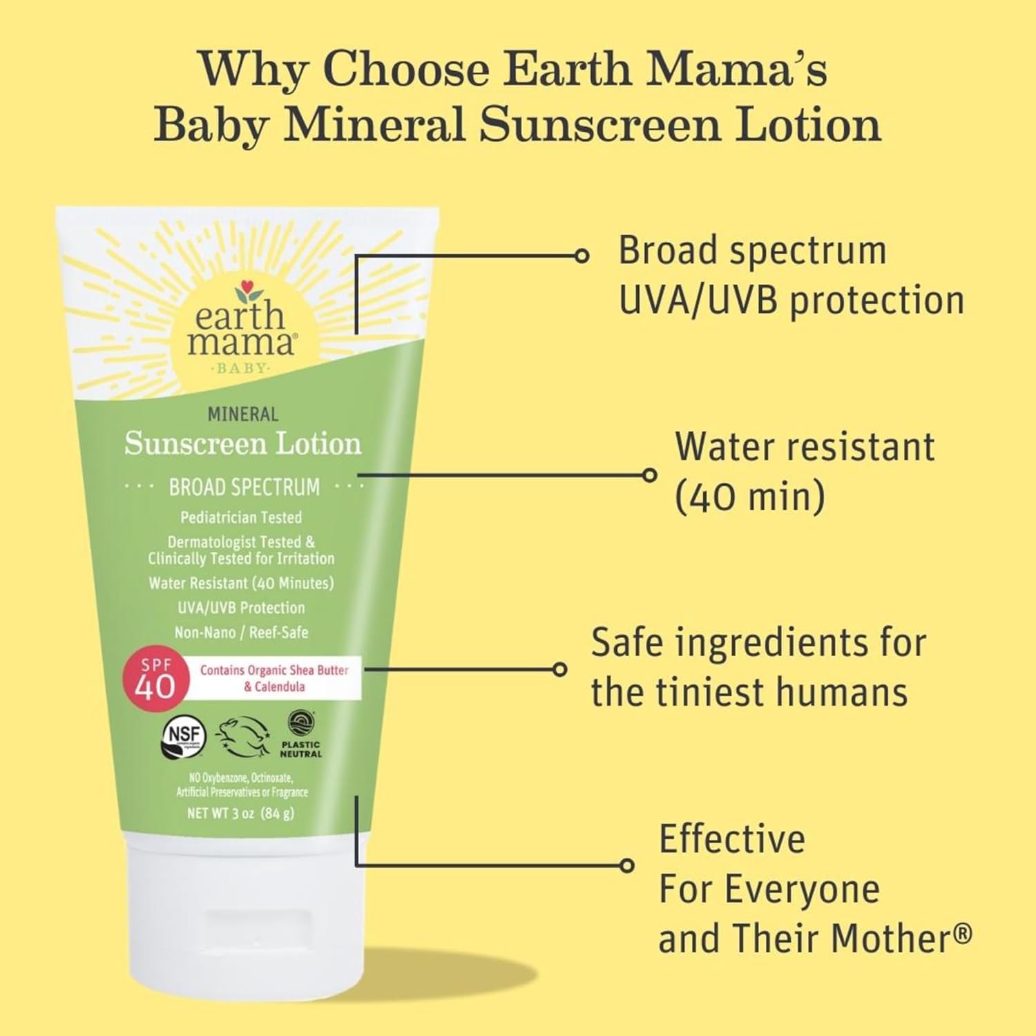 Loción protectora solar mineral Uber-Sensitive SPF 40 para niños de Earth Mama