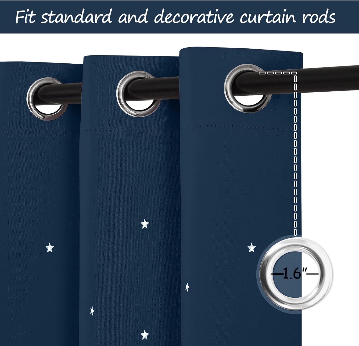 NICETOWN Cortinas opacas para dormitorio de niños de 63 pulgadas de largo, decoración de habitación, cortinas de ventana con diseño de estrellas