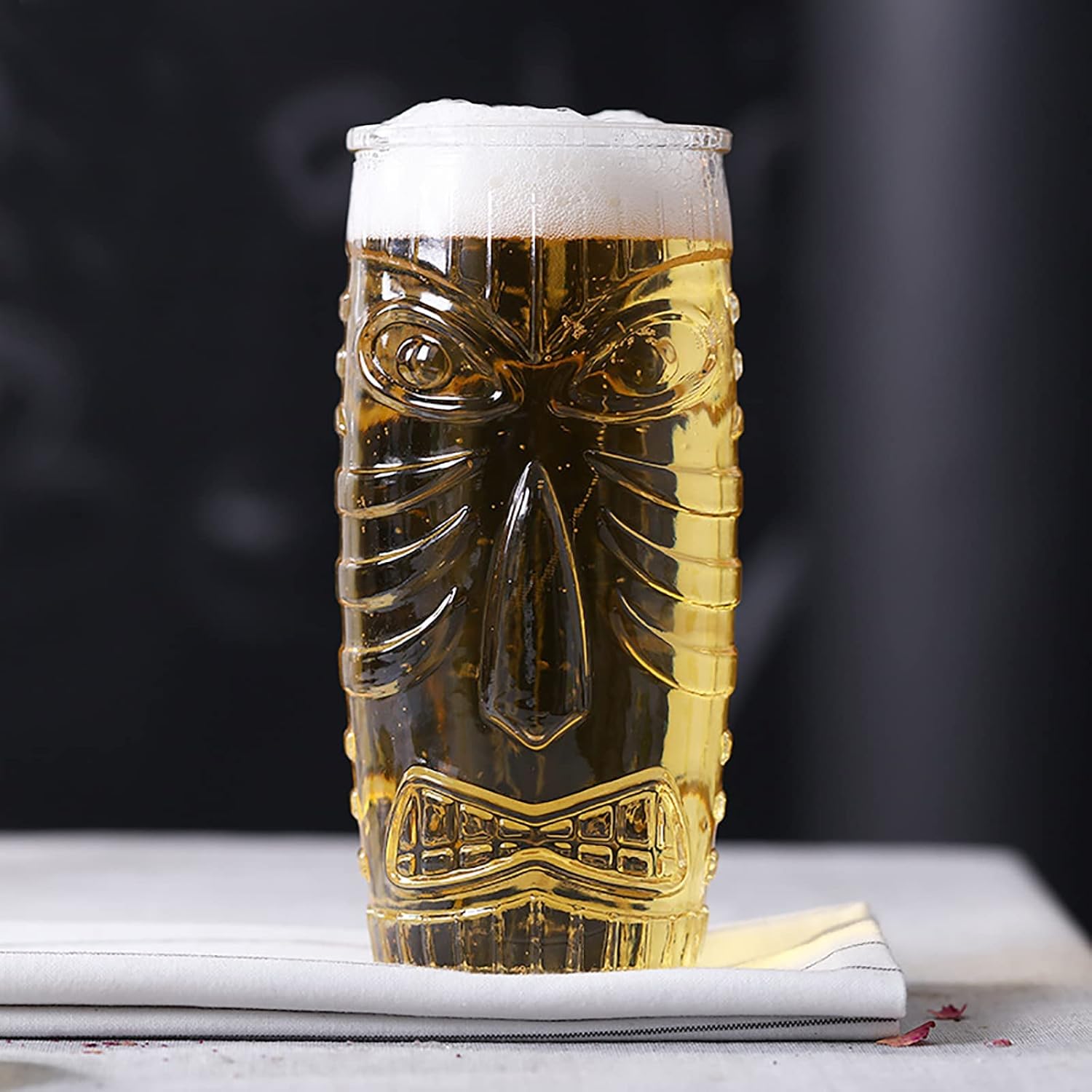 Cedilis Paquete de 6 vasos Tiki Tiki de 20 onzas, vaso Tiki de doble vidrio antiguo de estilo hawaiano, perfecto para Mai Tai, cócteles zombies