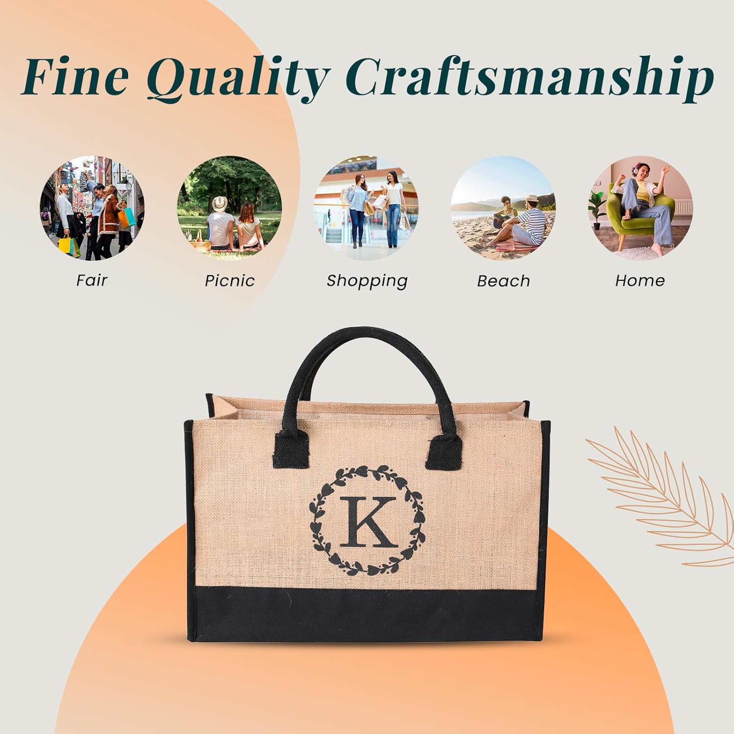 Bolsas personalizadas para mujer  Bolsas de mano con iniciales  Bolsas de yute altamente duraderas  Uso como compras, playa, bolsa de dama de honor