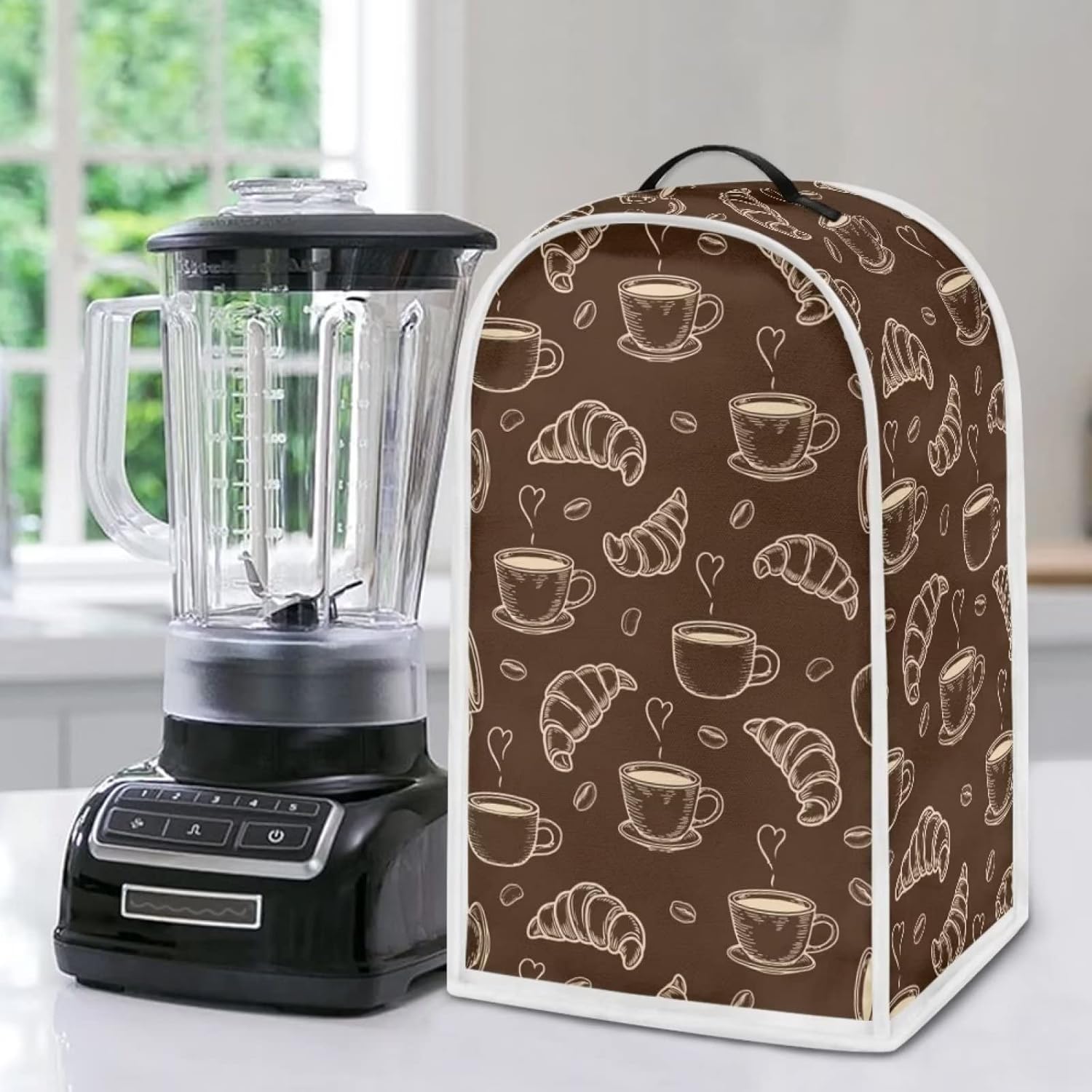 HUISEFOR Croissant – Fundas para licuadora con diseño de café, para electrodomésticos de cocina, cubierta antipolvo, lavable, antisalpicaduras, para