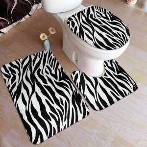 YEAHSPACE Juego de 3 alfombras de diseño de rayas de cebra, decoración de baño, alfombras de inodoro blancas y negras, alfombra de contorno en forma YEAHSPACE Juego de 3 alfombras de diseño de rayas de cebra, decoración de baño, alfombras de inodoro blancas y negras, alfombra de contorno en forma