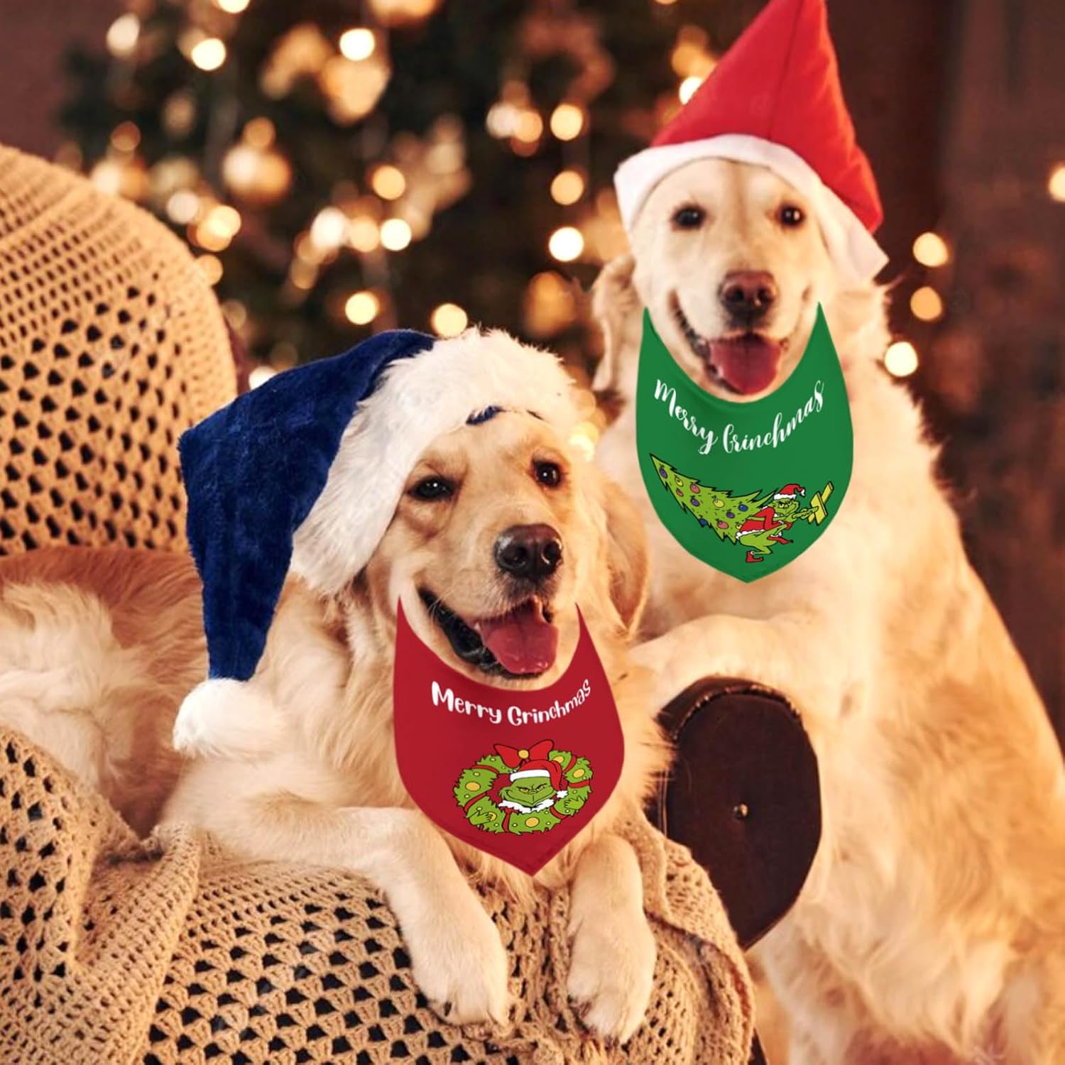 Bandana de Navidad para perro, paquete de 2 unidades, ajustable, para fiestas, cumpleaños, mascotas, bandana triangular, baberos, juego de bufanda