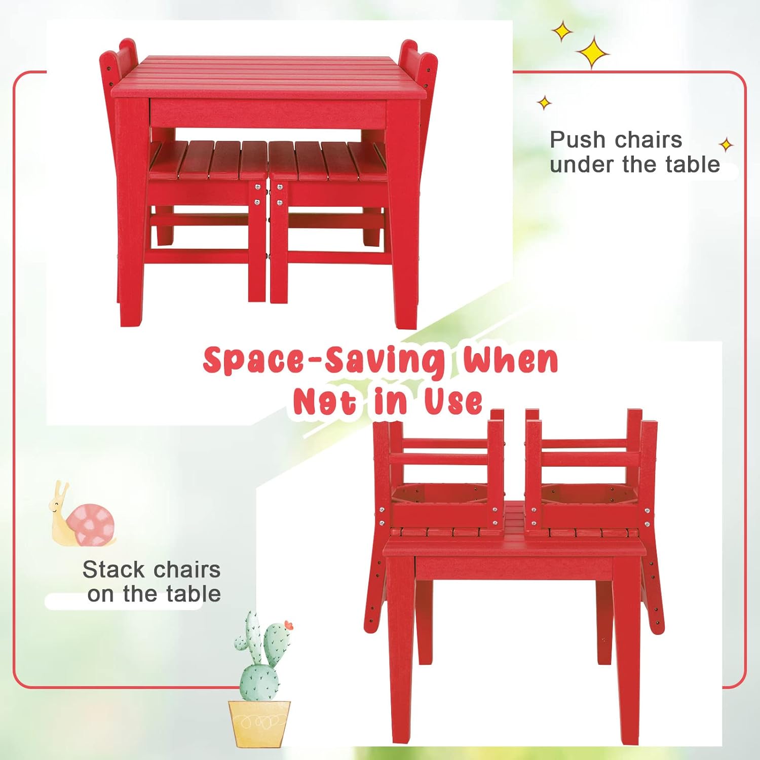 Costzon Juego de mesa y silla para niños, mesa de actividades de 3 piezas para todo tipo de clima para interiores y exteriores, juego de muebles
