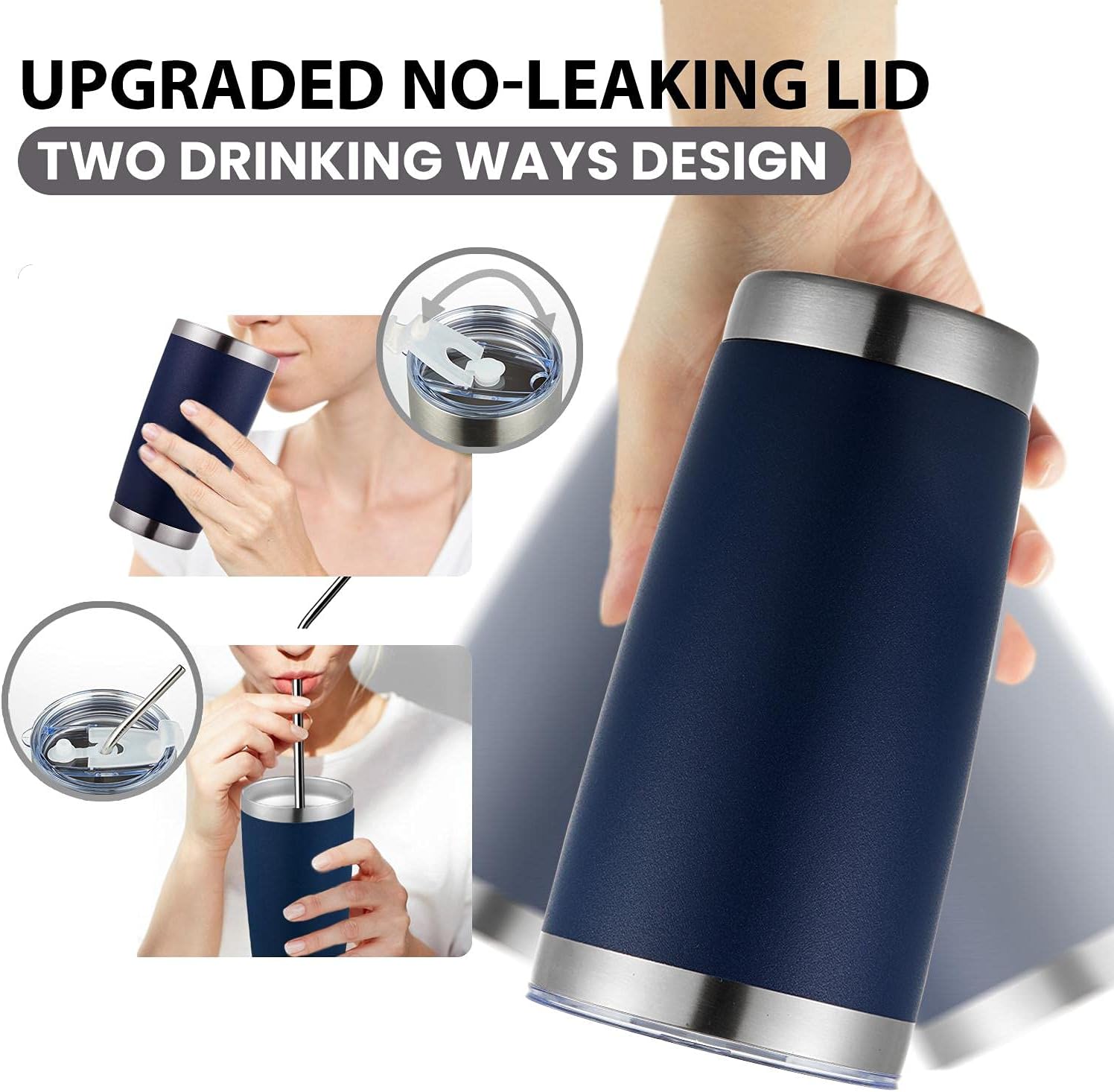 COKTIK – Paquete de 12 vasos de 20 onzas con tapa y popote, cepillo, aislamiento al vacío con doble pared de acero inoxidable, térmico para bebidas