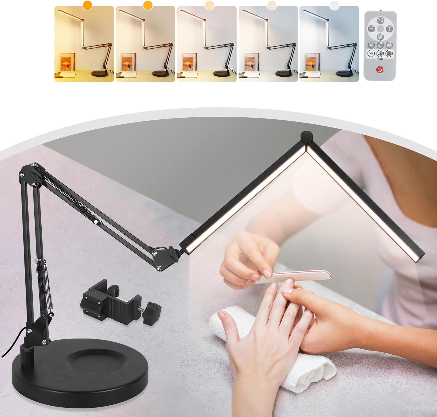 Lámparas de escritorio 2 en 1 para tecnología de uñas, lámpara de escritorio LED grande de 24 W con control remoto, lámpara de arquitecto doble,