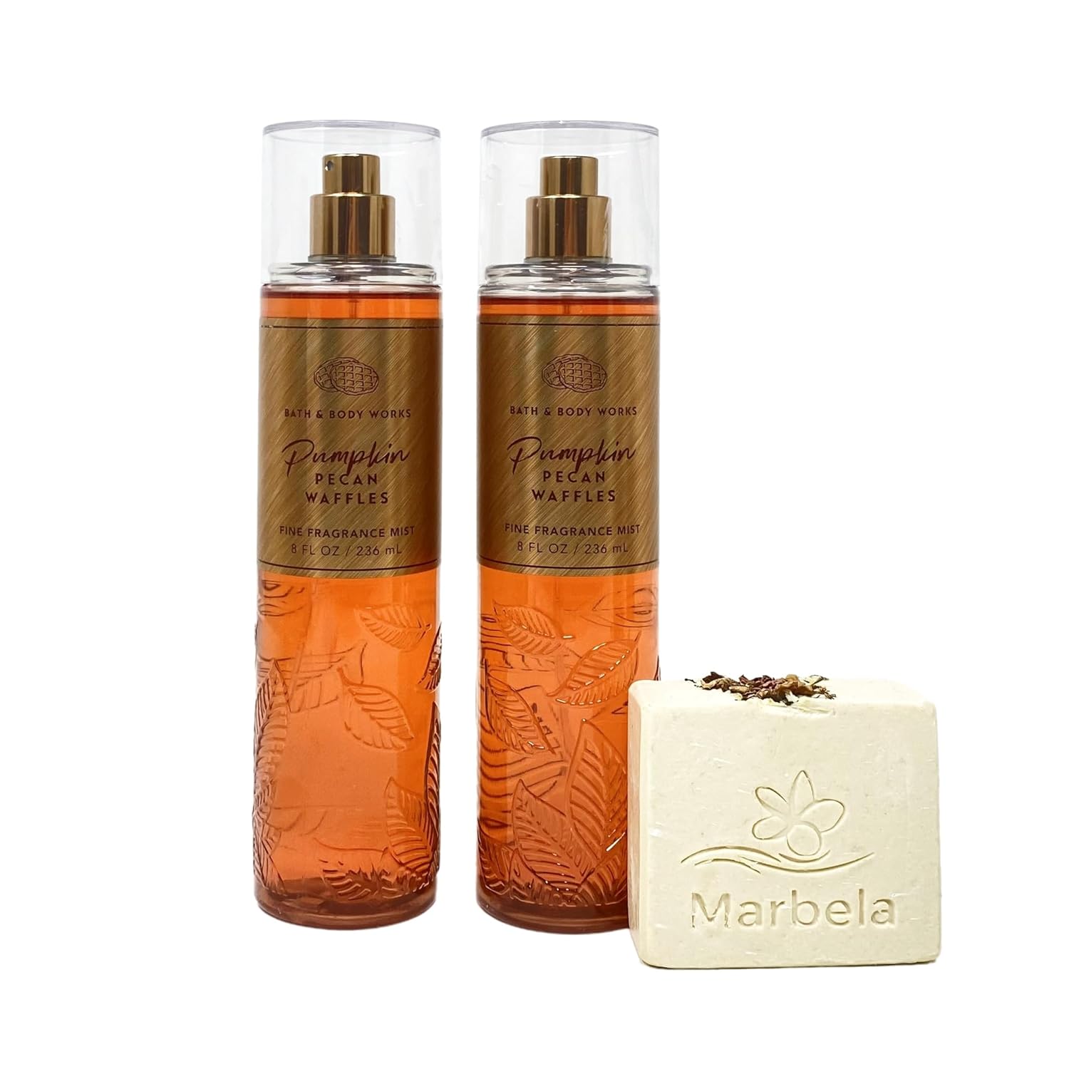 Bath & Body Works Bruma de fragancia fina de calabaza y nueces, 2 piezas con un jabón cremoso en barra de rosas, tamaño completo