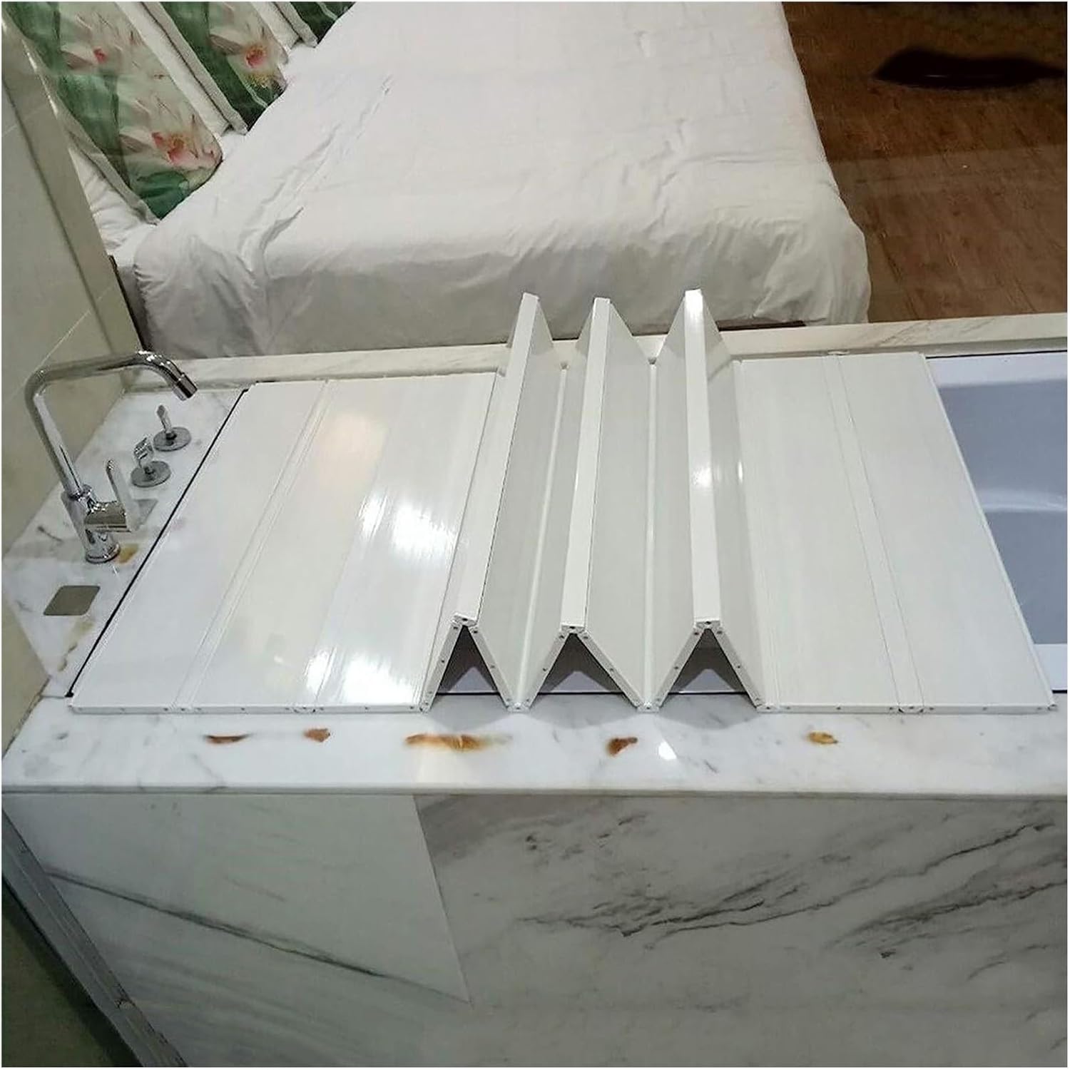 Cubierta de bañera plegable a prueba de polvo con persianas de 0.2 in de grosor impermeable para baños, spa, bujnie personalizable (color  blanco,