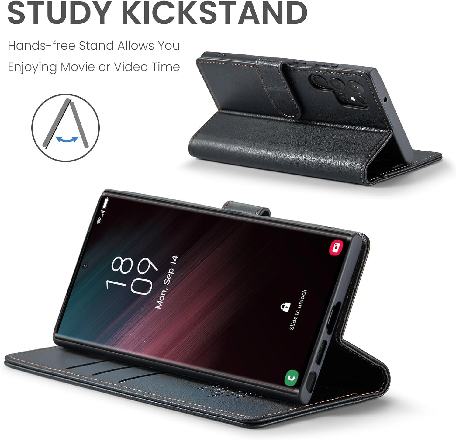 Funda tipo cartera para Samsung Galaxy S23 Ultra con bloqueo RFID, soporte para tarjeta de crédito, de piel sintética, función atril, funda