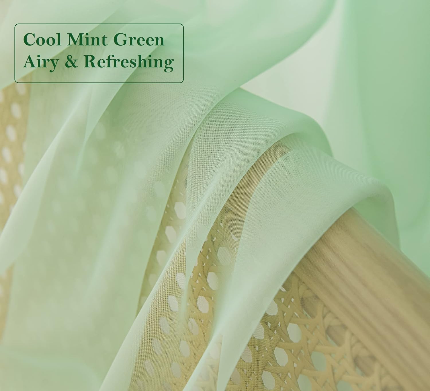 PI – Cortinas cortas transparentes verdes, con ojales en la parte superior, telón de fondo de gasa natural para comedor, cocina, 2 paneles (52