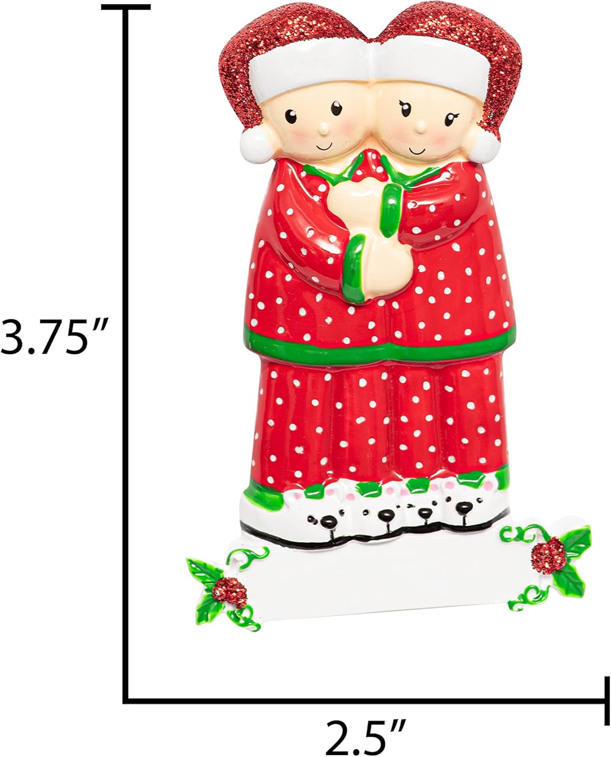 Adorno personalizado de nuestra primera Navidad juntos 2023  Pareja de pijamas rojos, familia de 2 pijamas para decoración del árbol de Navidad