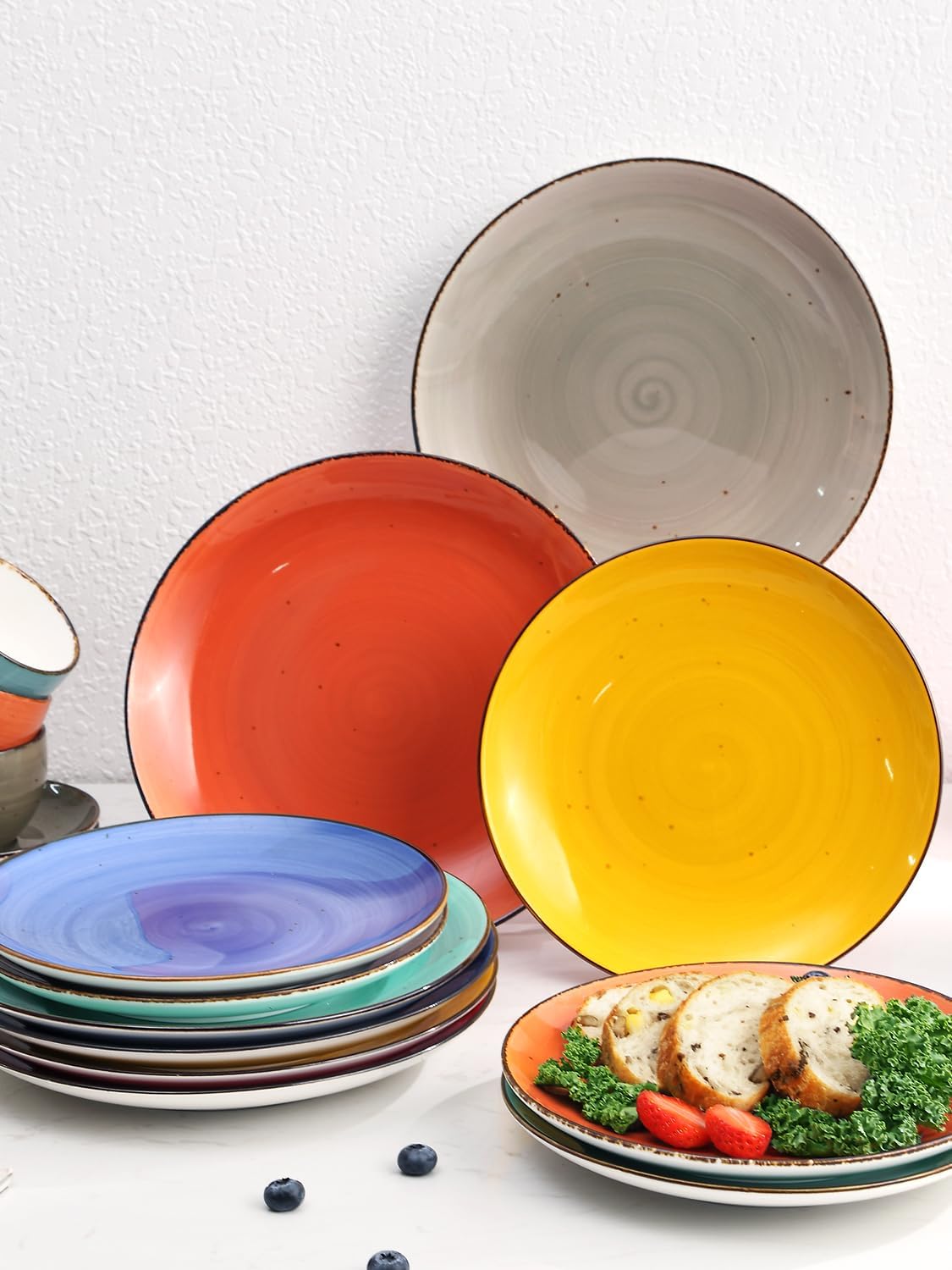 Yedio Juego de 6 platos de cerámica de porcelana de 8.9 pulgadas para ensalada, postre, aperitivo, pasta, platos de cocina, microondas, horno, aptos