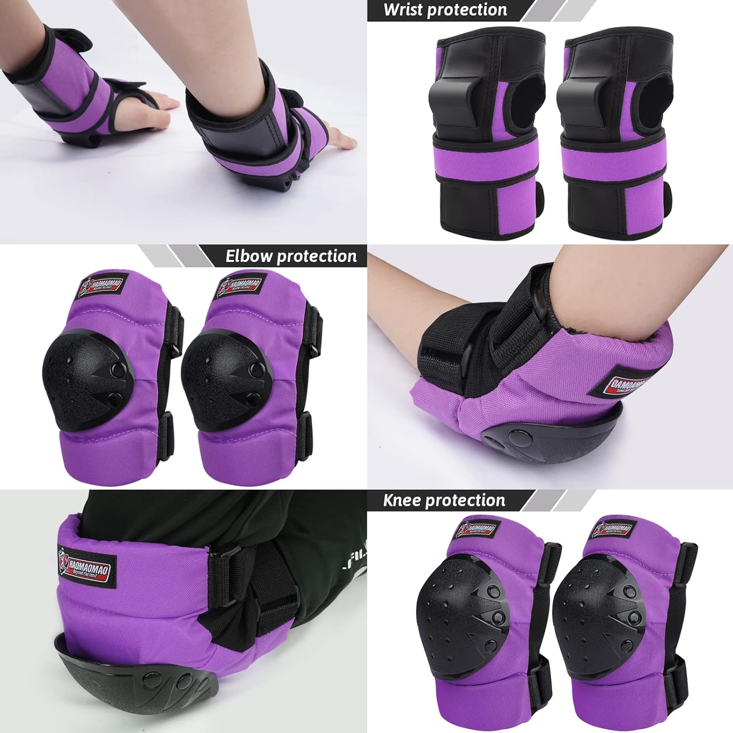 Haomaomao Rodilleras para adultos y niños, coderas, muñequeras, equipo de protección para patinaje, patinaje en línea, ciclismo, BMX, bicicleta,