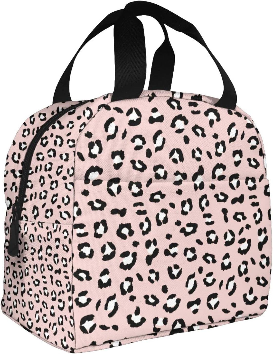 Bolsa de almuerzo portátil con patrón de piel de leopardo rosa para mujeres y hombres, bolsa de almuerzo reutilizable para