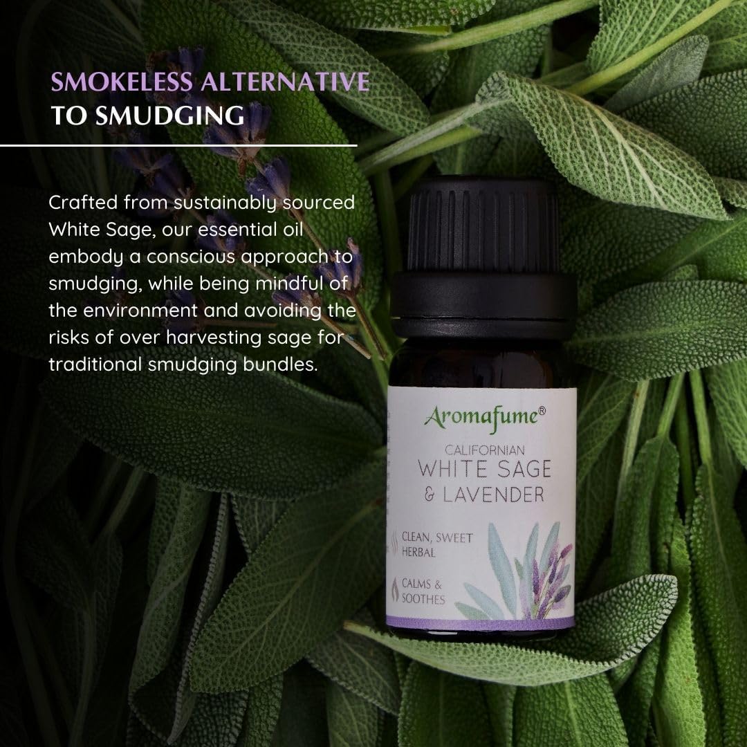 Aromafume – Difusor de aceites esenciales de salvia blanca y lavanda  1.0 fl oz  Extractos de Salvia Apiana y lavanda  Profundiza la relajación, la