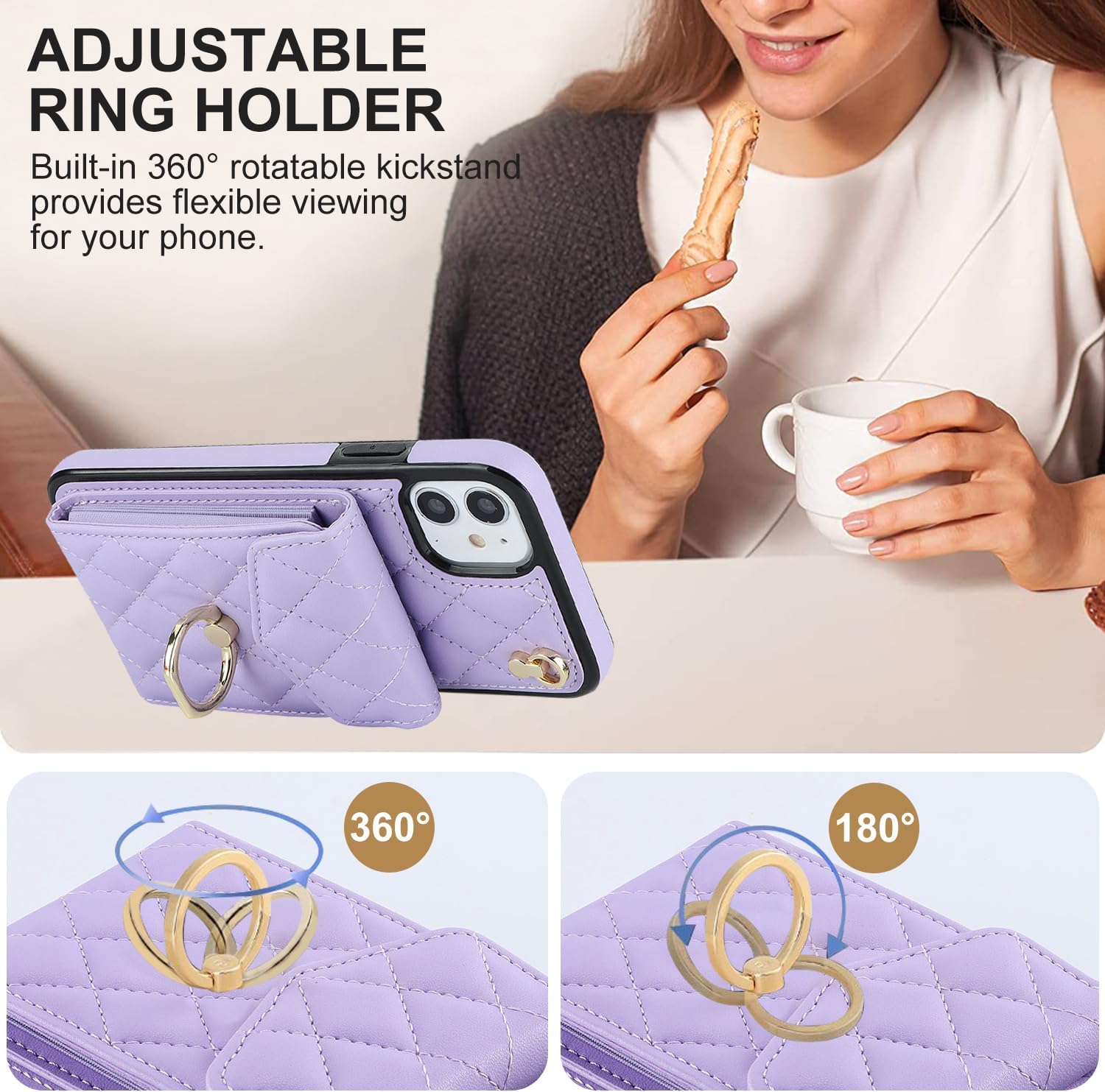 Asuwish Funda de teléfono para iPhone 11 6.1 con protector de pantalla de vidrio templado y correa de muñeca con anillo de bloqueo RFID, tarjetero