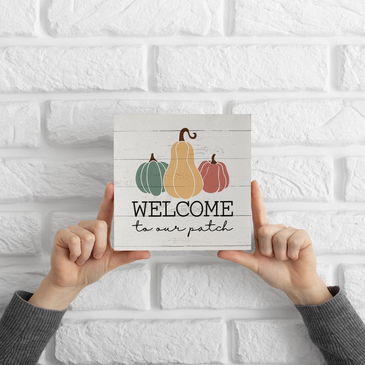 Letreros de madera de otoño de calabaza, letrero de bienvenida de otoño, cartel de calabaza de 5 x 5 pulgadas, letreros de otoño para decoración del