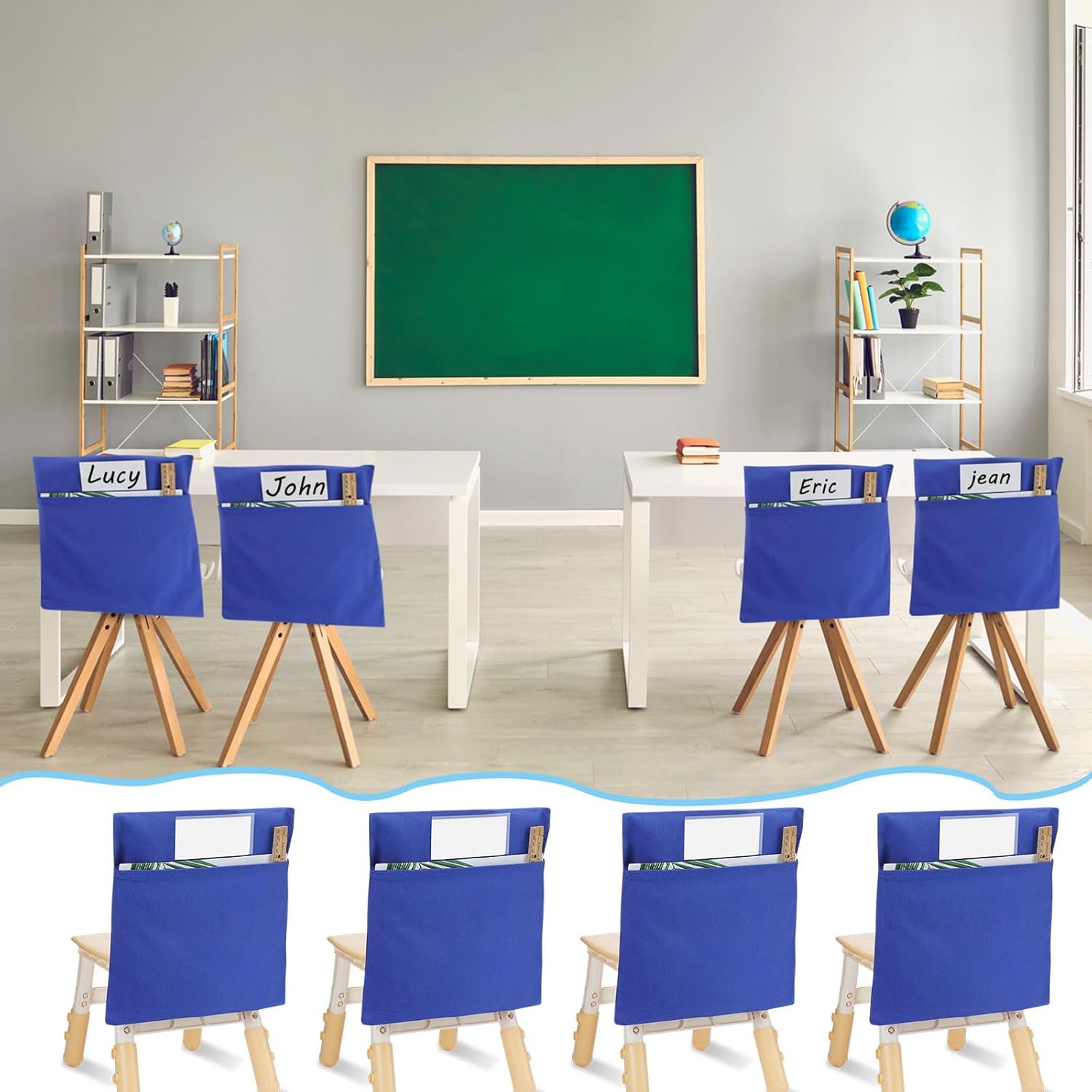 50 bolsillos de almacenamiento para sillas, bolsa para sillas escolares, aulas, bolsillos para sillas de estudiantes, organizador para sillas de
