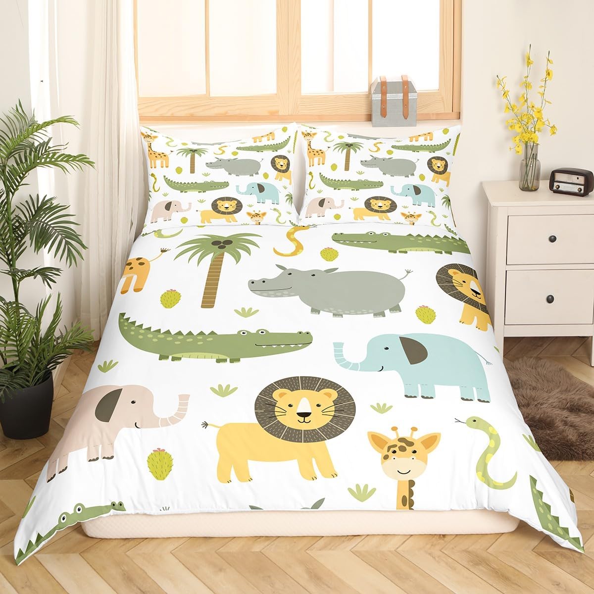 Juego de ropa de cama con estampado de animales salvajes, funda de edredón con estampado de animales salvajes para niños, niñas, adolescentes, lindo