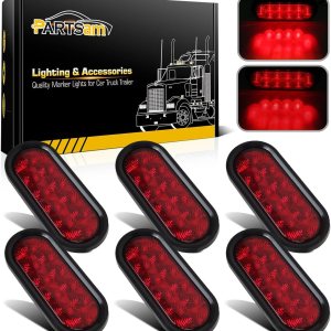 Partsam 6 luces de freno traseras ovaladas rojas de 10 diodos de 6 pulgadas con arandela + montaje empotrado, luces traseras de remolque ovaladas de Partsam 6 luces de freno traseras ovaladas rojas de 10 diodos de 6 pulgadas con arandela + montaje empotrado, luces traseras de remolque ovaladas de