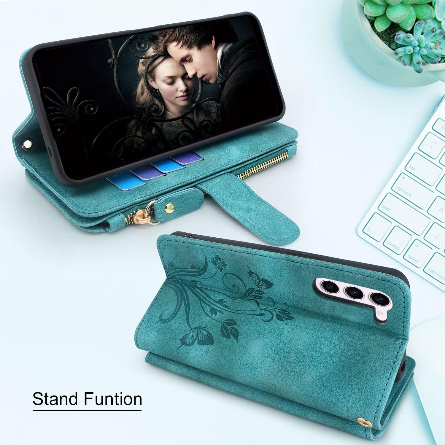Lacass Funda de piel con cierre para Samsung Galaxy S23 5G de 6.1 pulgadas (6.1 pulgadas, azul y verde)