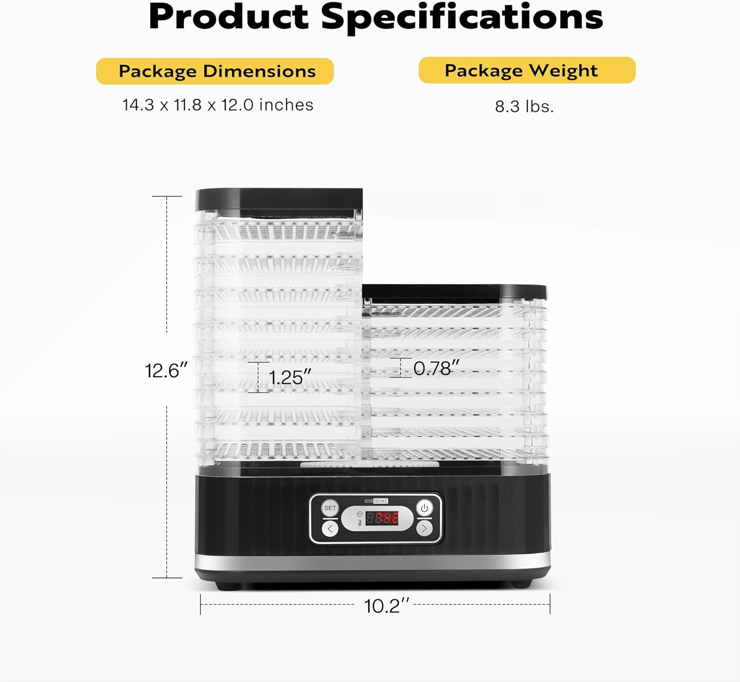 VIVOHOME Deshidratador de alimentos, máquina hidráulica de 8 bandejas con temporizador digital de 72 horas y control de temperatura para frutas,