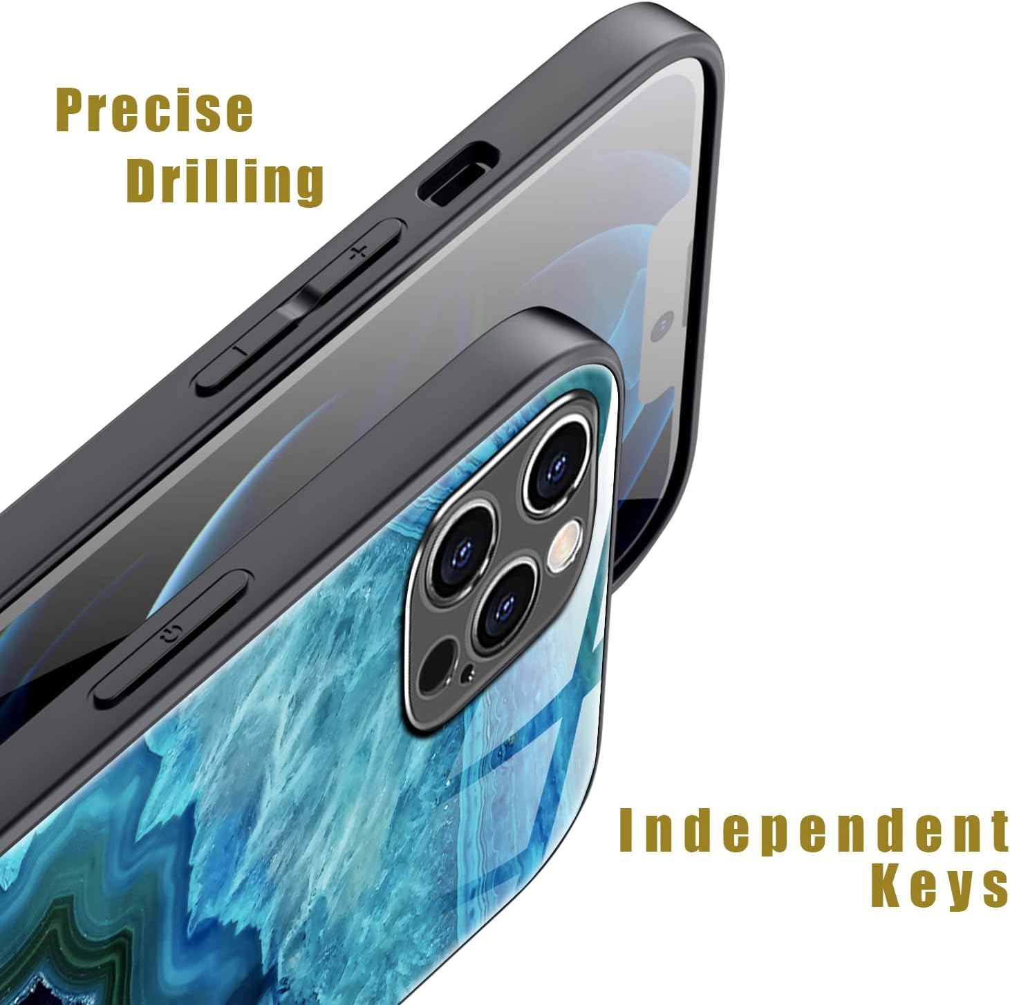 Funda para iPhone 14 Pro Max, protección completa de la cámara envolvente, diseño de mármol ágata personalizado de vidrio antiarañazos en la parte