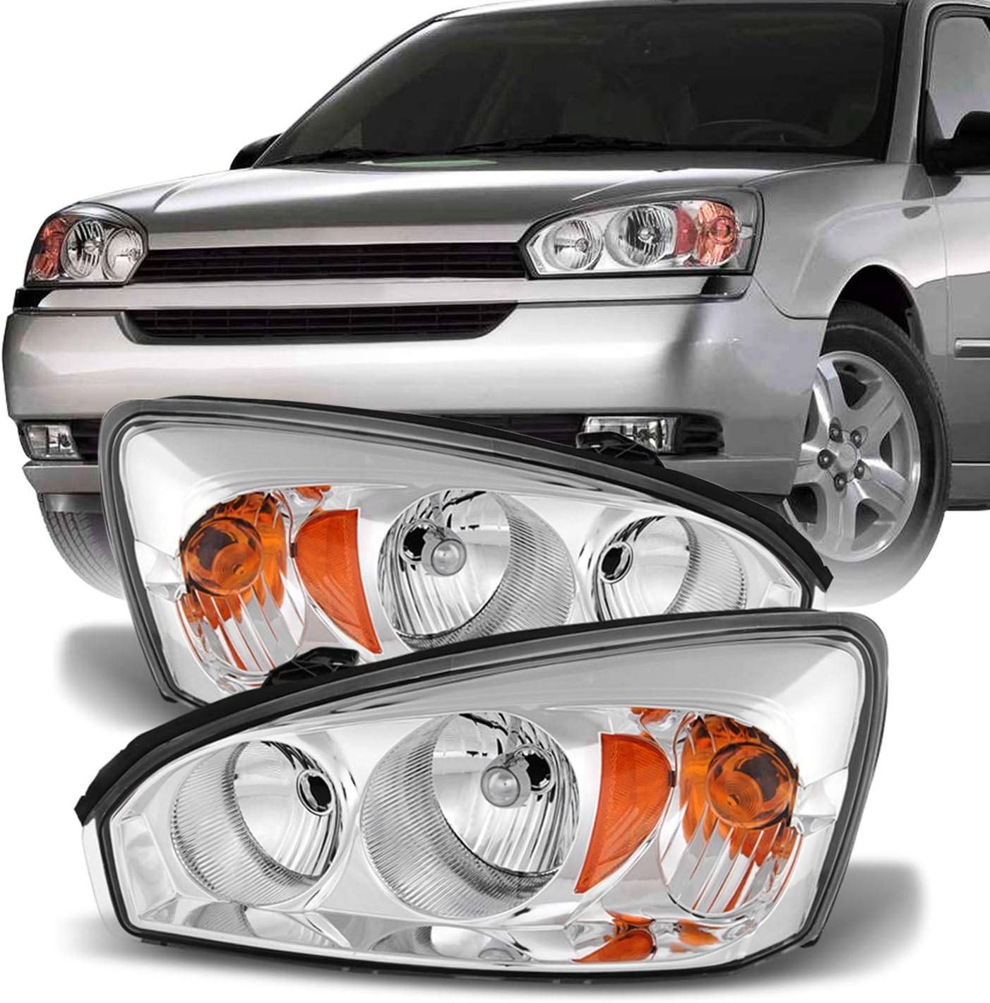 AKKON – Compatible con Chevy Malibu 2004-2007 2008 Malibu Classic LSLT Modelo tipo halógeno Par de faros delanteros cromados izquierdo+derecho