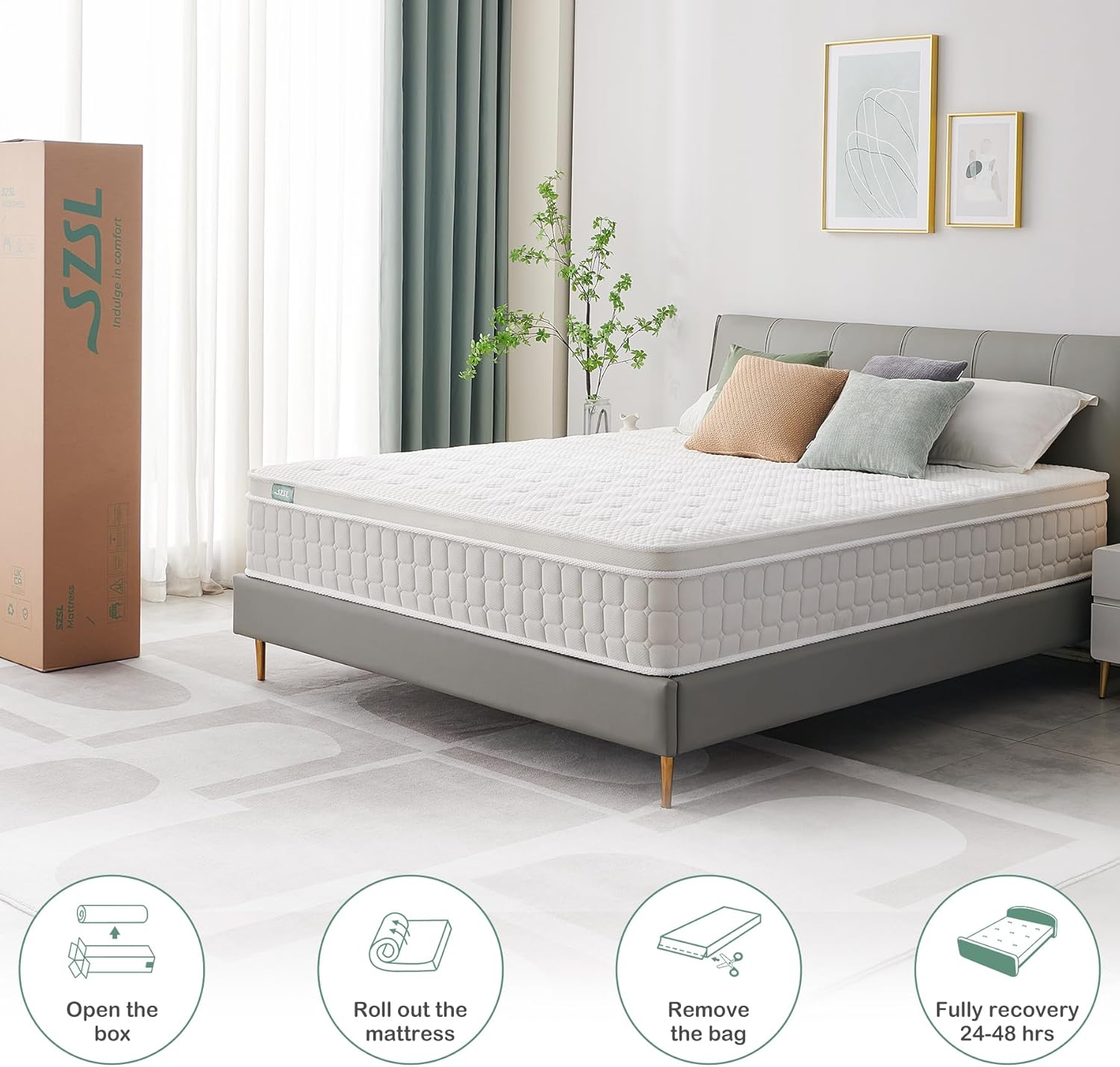 SZSL – Colchón King de 12 pulgadas con espuma CertiPUR-US y resortes ensacados de apoyo, colchón híbrido de firmeza media en una caja, colchón