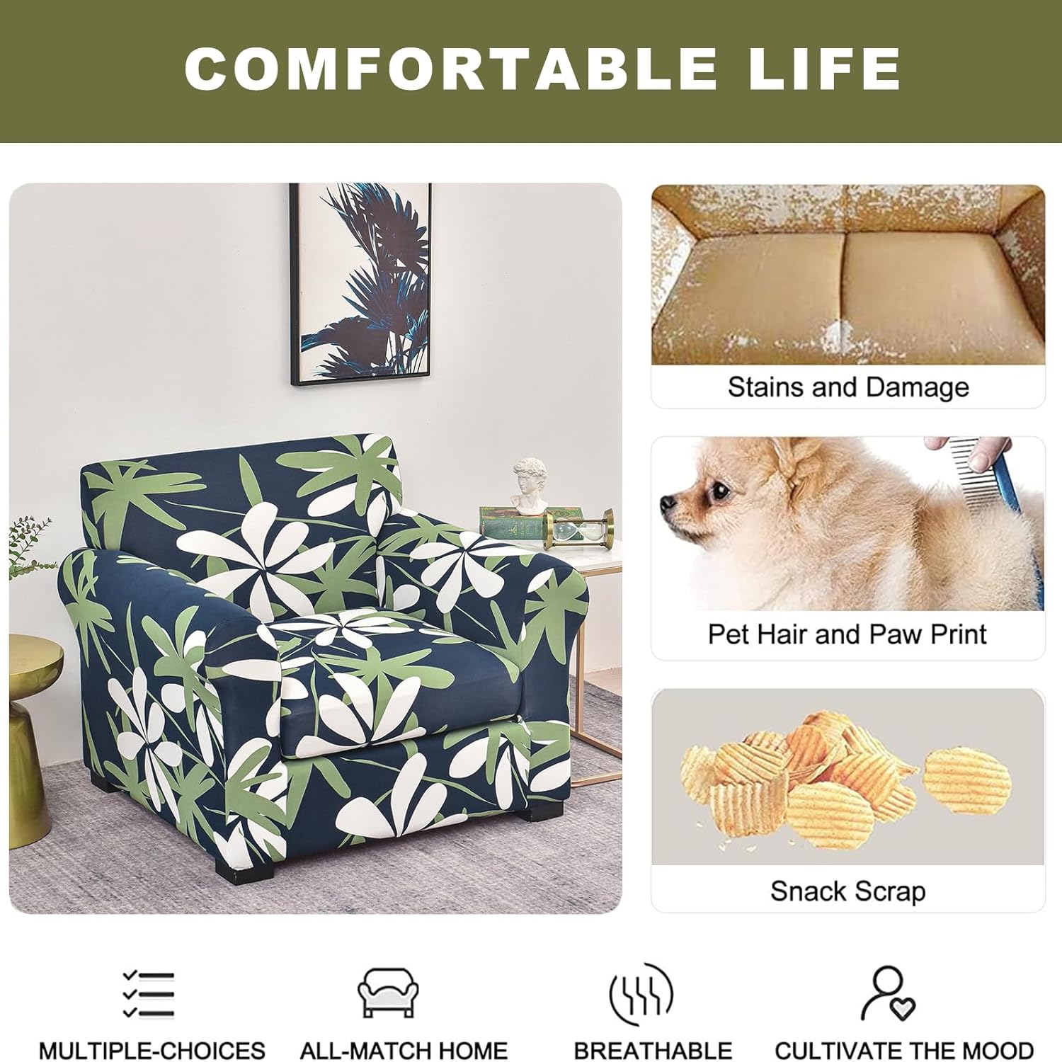 FUANGUI Funda elástica para sofá de 2 piezas, funda estampada suave para sillón con funda de cojín para sofá, lavable, protector de muebles para