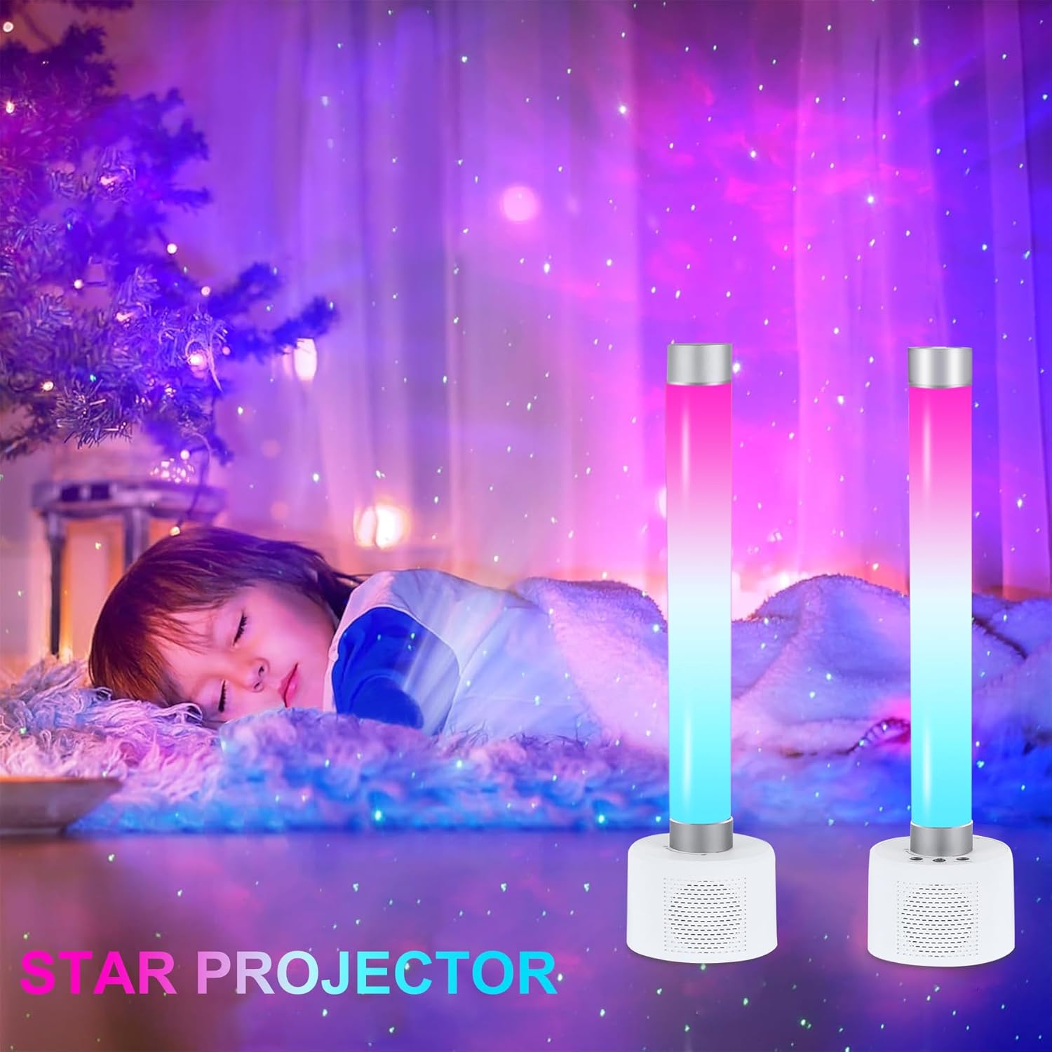 Lámparas de mesa inteligentes, barras de luz RGB de 360 con proyector de estrellas y altavoz Bluetooth 5.0, barras de luz de TV con sincronización