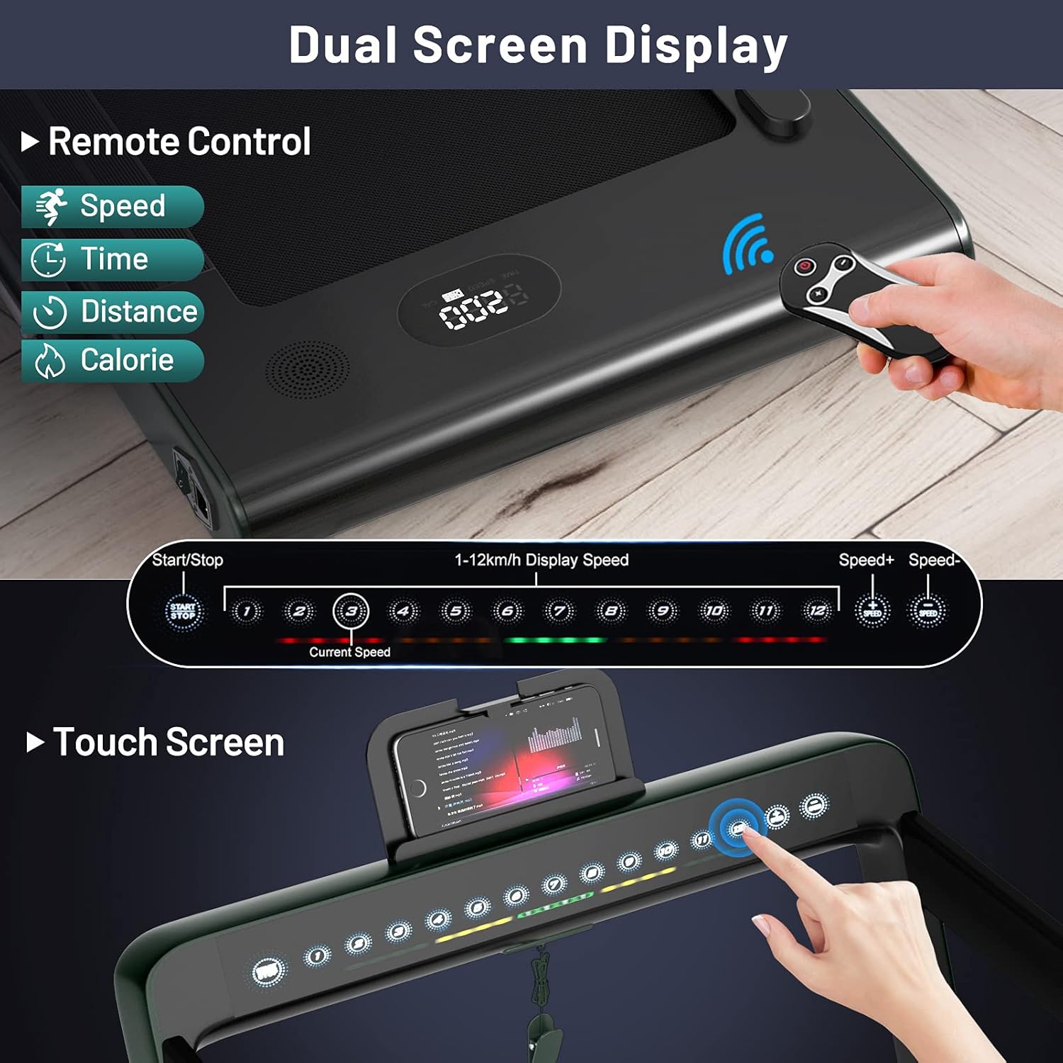 GYMAX Almohadilla para caminar, pantalla LED dual 2 en 1, caminadora para debajo del escritorio para el hogar con control remoto y aplicación