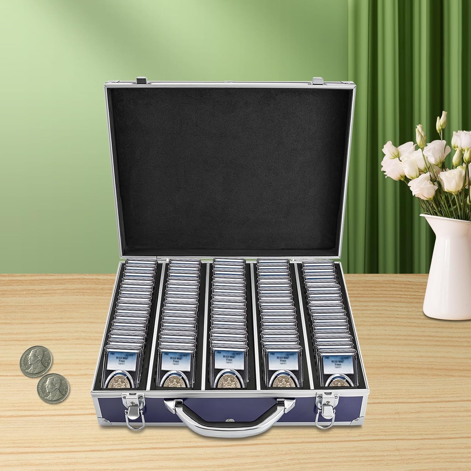 Caja de almacenamiento de monedas para 100 monedas, soportes para losas de monedas, coleccionista de monedas, caja de almacenamiento de monedas,