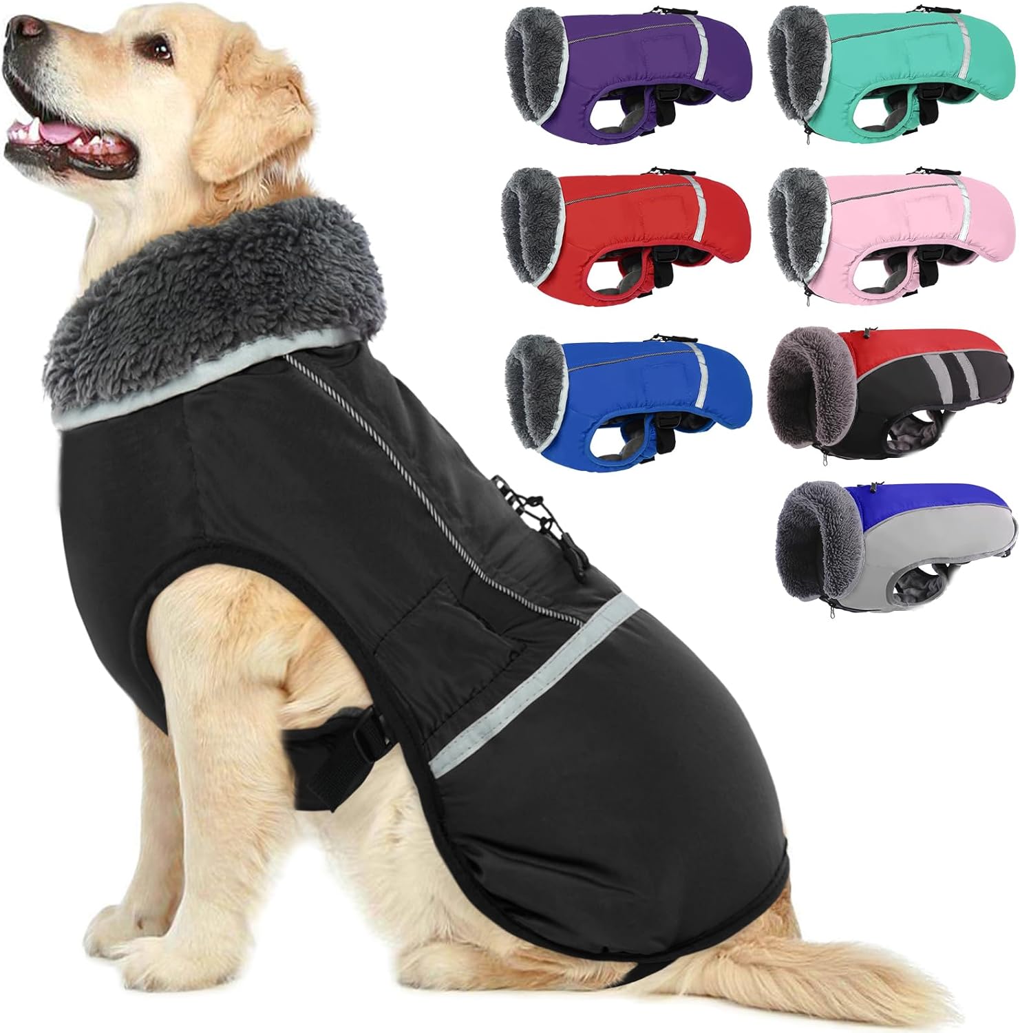 Abrigo de perro cálido reflectante chaqueta de invierno, impermeable a prueba de viento para perros fríos, forro polar grueso para mascotas, chaleco