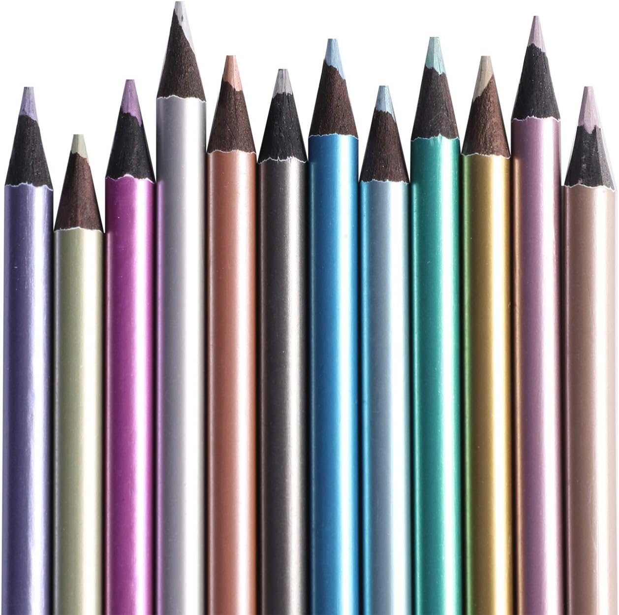 12 lápices de colores metálicos, 12 colores, no tóxicos, lápices de colores preafilados, lápices de dibujo de madera negra, kit de lápices de