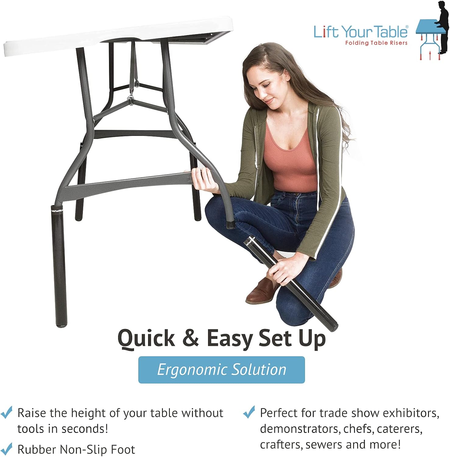 Lift Your Table Elevadores de mesa plegables, fabricados en los Estados Unidos, kit de escritorio de pie, extensiones de mesa plegables de patas