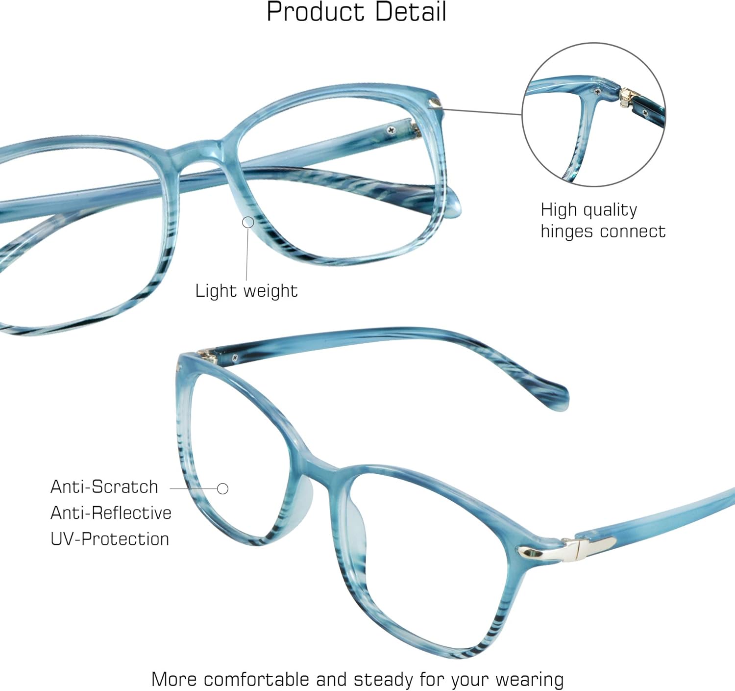 VisionGlobal Lentes de bloqueo de luz azul para mujereshombres, antifatiga ocular, elegante marco cuadrado, antirreflejos