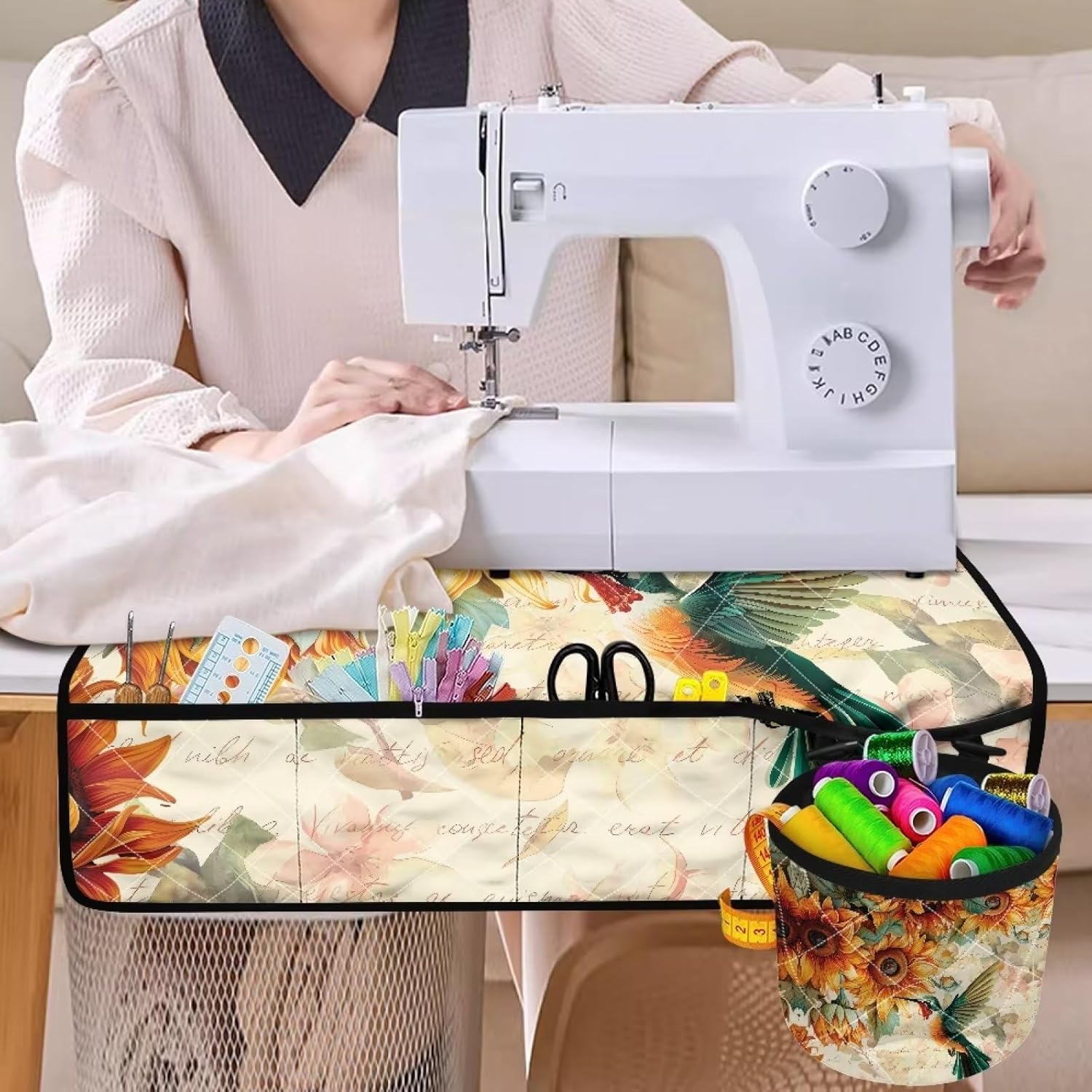 Kathyboom Tapetes para máquina de coser de girasol y colibrí para mesa con bolsillos, para máquinas de coser de Acción de Gracias, alfombrillas para