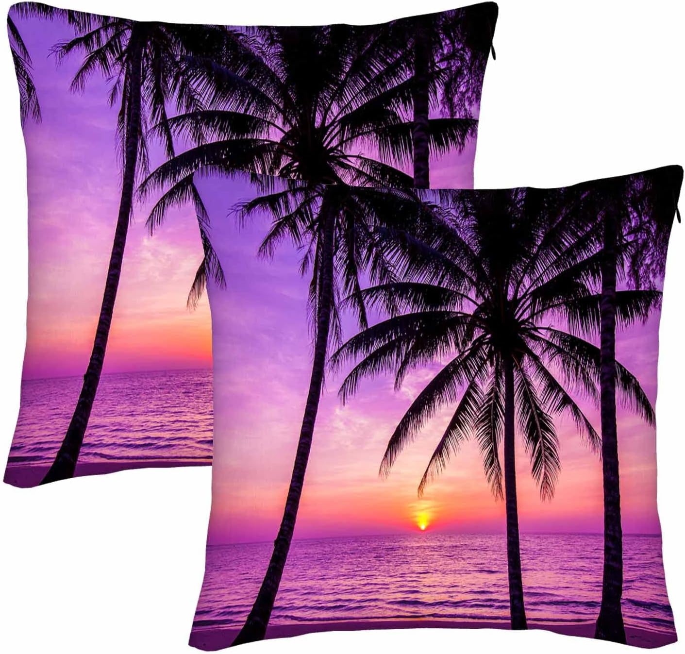 WONDERTIFY Juego de 2 fundas de almohada cuadradas con palmeras y océano, playa, para cojín decorativo, cama, sofá, sofá, morado, 20 x 20 pulgadas