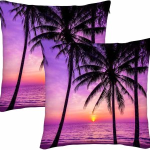 WONDERTIFY Juego de 2 fundas de almohada cuadradas con palmeras y océano, playa, para cojín decorativo, cama, sofá, sofá, morado, 20 x 20 pulgadas WONDERTIFY Juego de 2 fundas de almohada cuadradas con palmeras y océano, playa, para cojín decorativo, cama, sofá, sofá, morado, 20 x 20 pulgadas