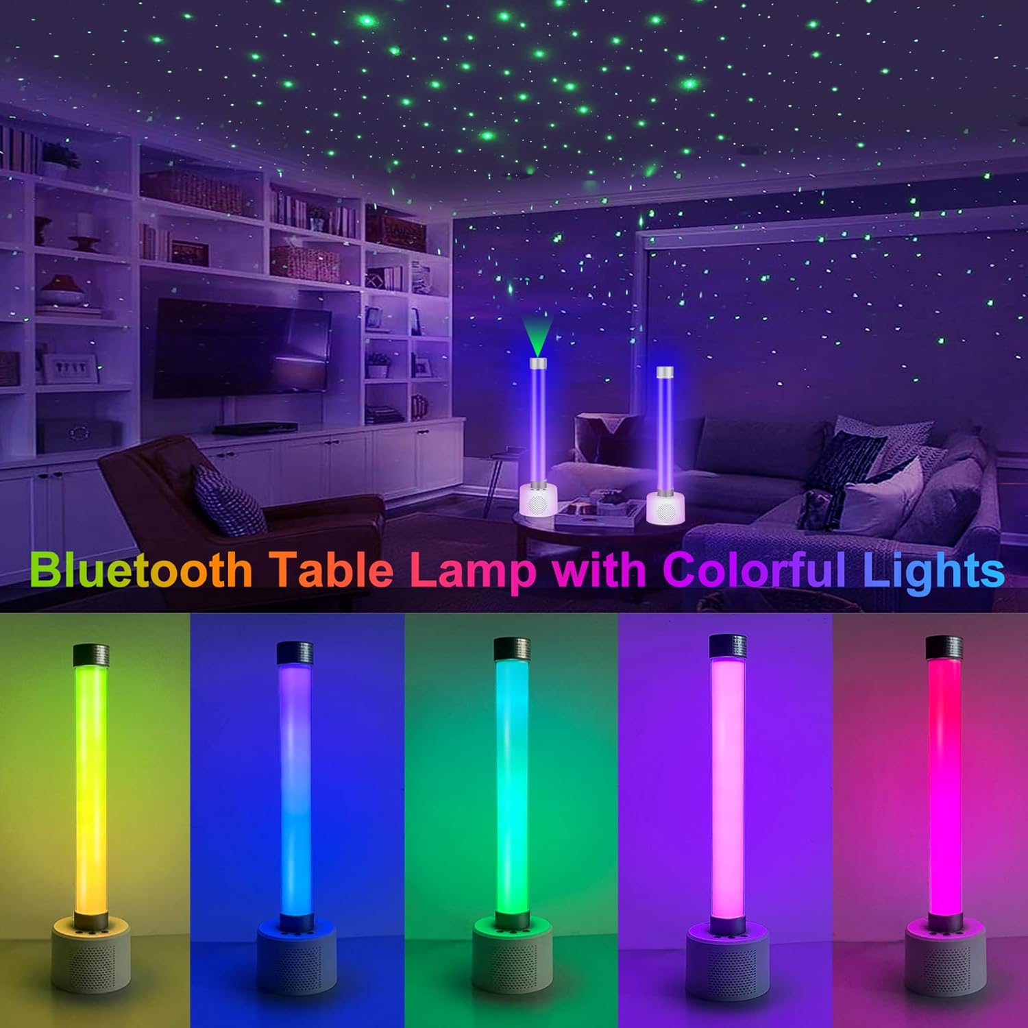 Lámparas de mesa inteligentes, barras de luz RGB de 360 con proyector de estrellas y altavoz Bluetooth 5.0, barras de luz de TV con sincronización