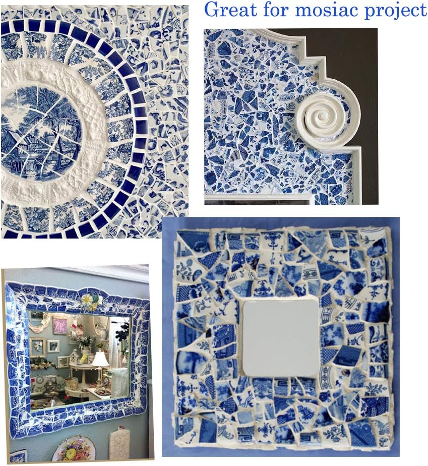 Lanyani Surtido de azulejos de porcelana de cerámica rotos piezas de porcelana azul y blanca para manualidades de mosaico, cubierta de 11 x 11