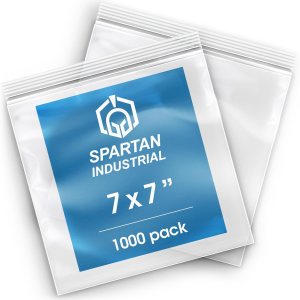 Spartan Industrial – Bolsas de polietileno de plástico transparente con cierre de 7 x 7 pulgadas (1000 unidades) de 2 mil con cierre resellable y Spartan Industrial – Bolsas de polietileno de plástico transparente con cierre de 7 x 7 pulgadas (1000 unidades) de 2 mil con cierre resellable y