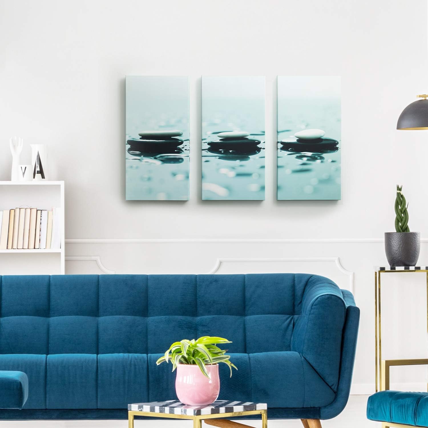Arte de pared Zen con piedras de 24 x 36 pulgadas, lienzo para decoración de pared zen, arte de pared calmante de 3 paneles, arte de pared relajante