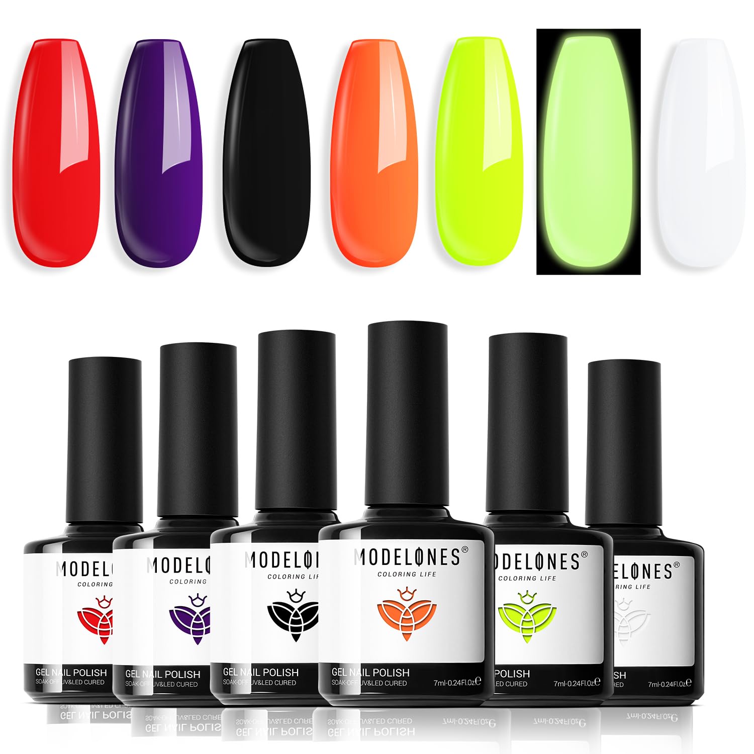modelones Juego de esmaltes de uñas de gel de Halloween, 6 colores, colección Hocus Pocus, otoño e invierno, verde neón, naranja, morado, juego de