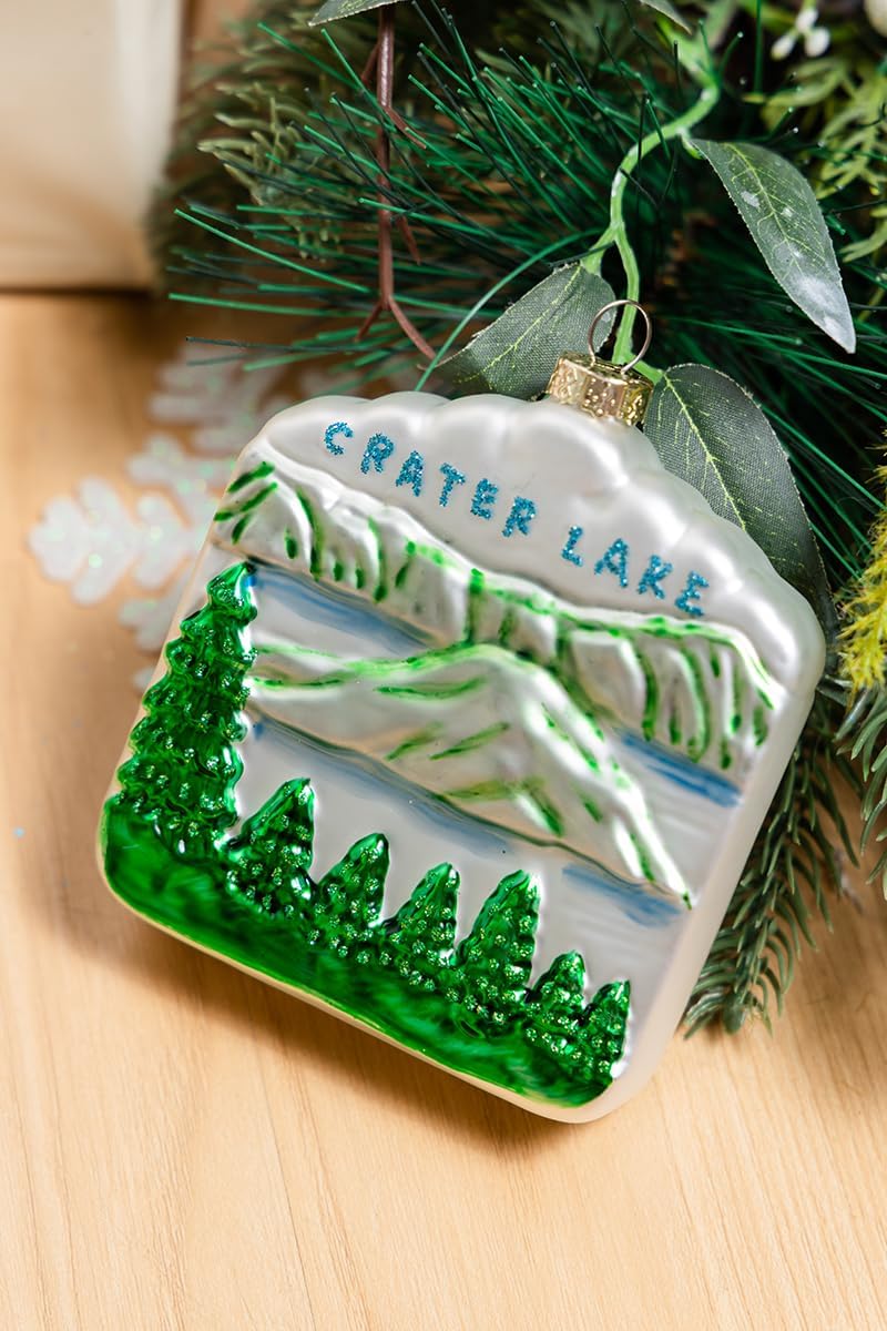 Adorno de Navidad del Parque Nacional del Lago del Cráter de Oregón de vidrio