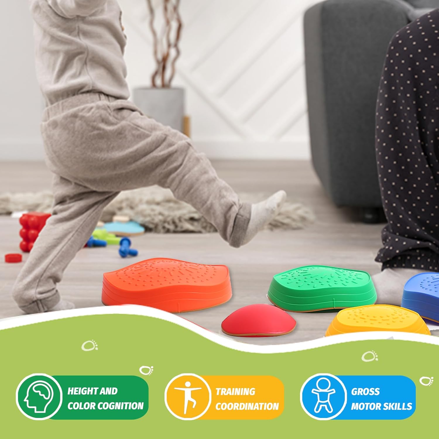 Escalones de equilibrio para niños pequeños Carrera de obstáculos  5 juguetes duraderos para exteriores, piedras sensoriales para mejorar la