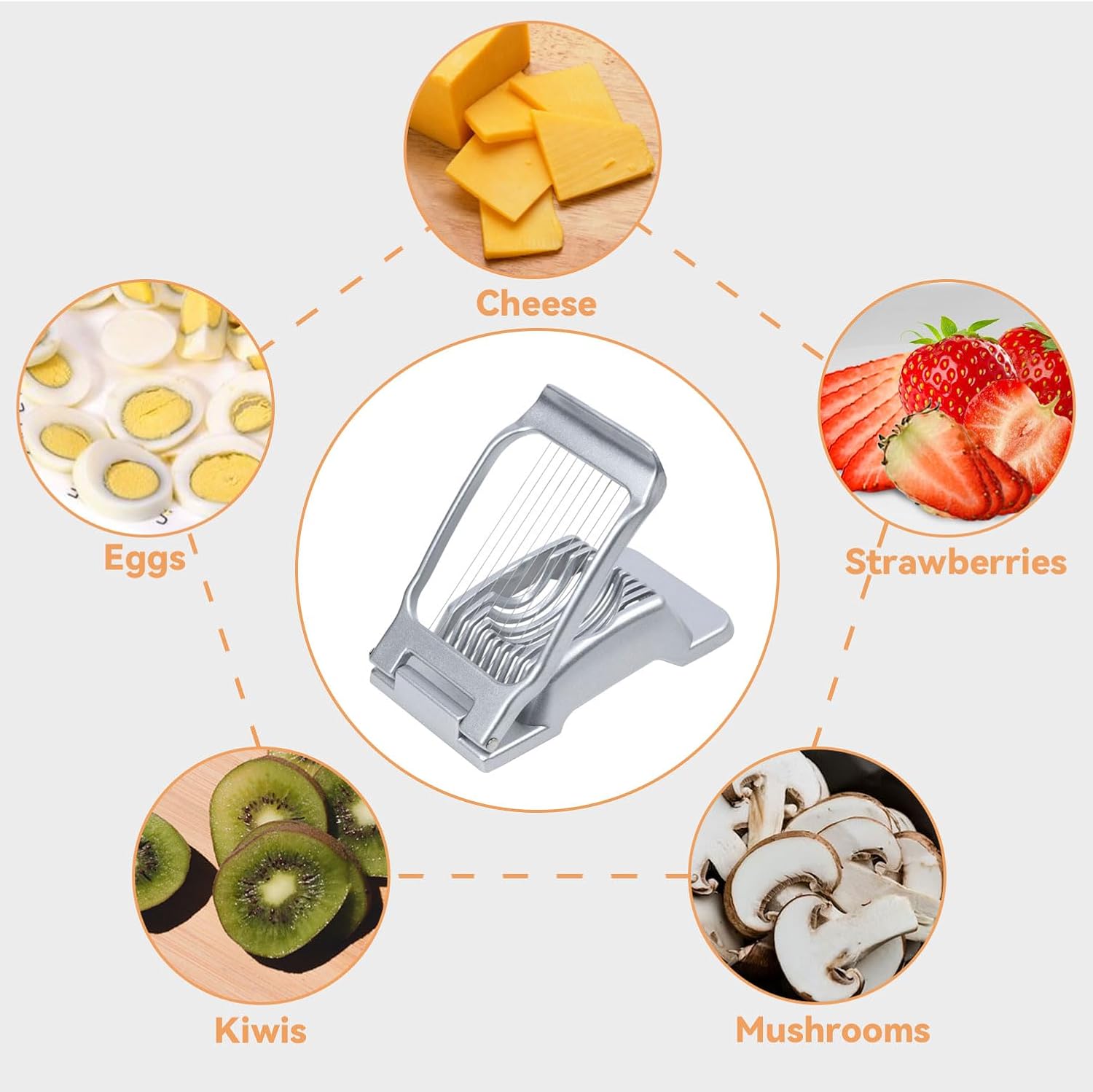 Cortador de huevos para huevos duros duros Cortador de huevos de fruta resistente con alambre de acero inoxidable
