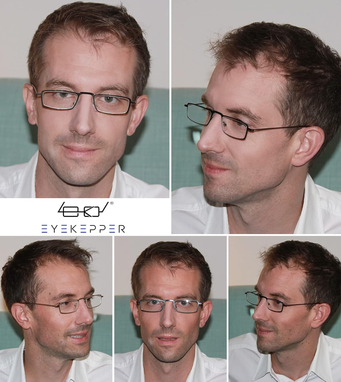 Eyekepper Paquete de 5 lentes de lectura con marco de acero inoxidable estilo medio ojo, color plateado +2.5